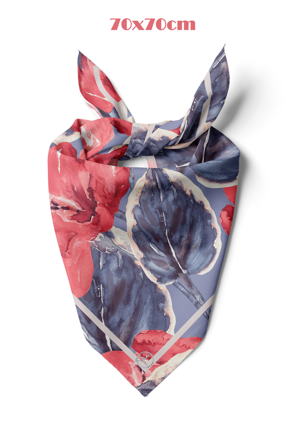Kızıl Mavi Floral Desen 70*70cm Bandana/Fular - görsel 2