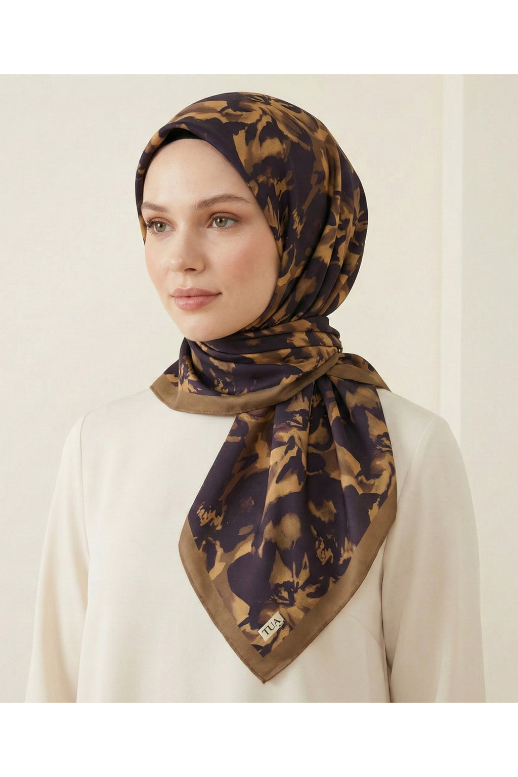 Ahenk Desen 90X90cm Organic Twill Eşarp/Fular - Siyah - Vizon - Camel