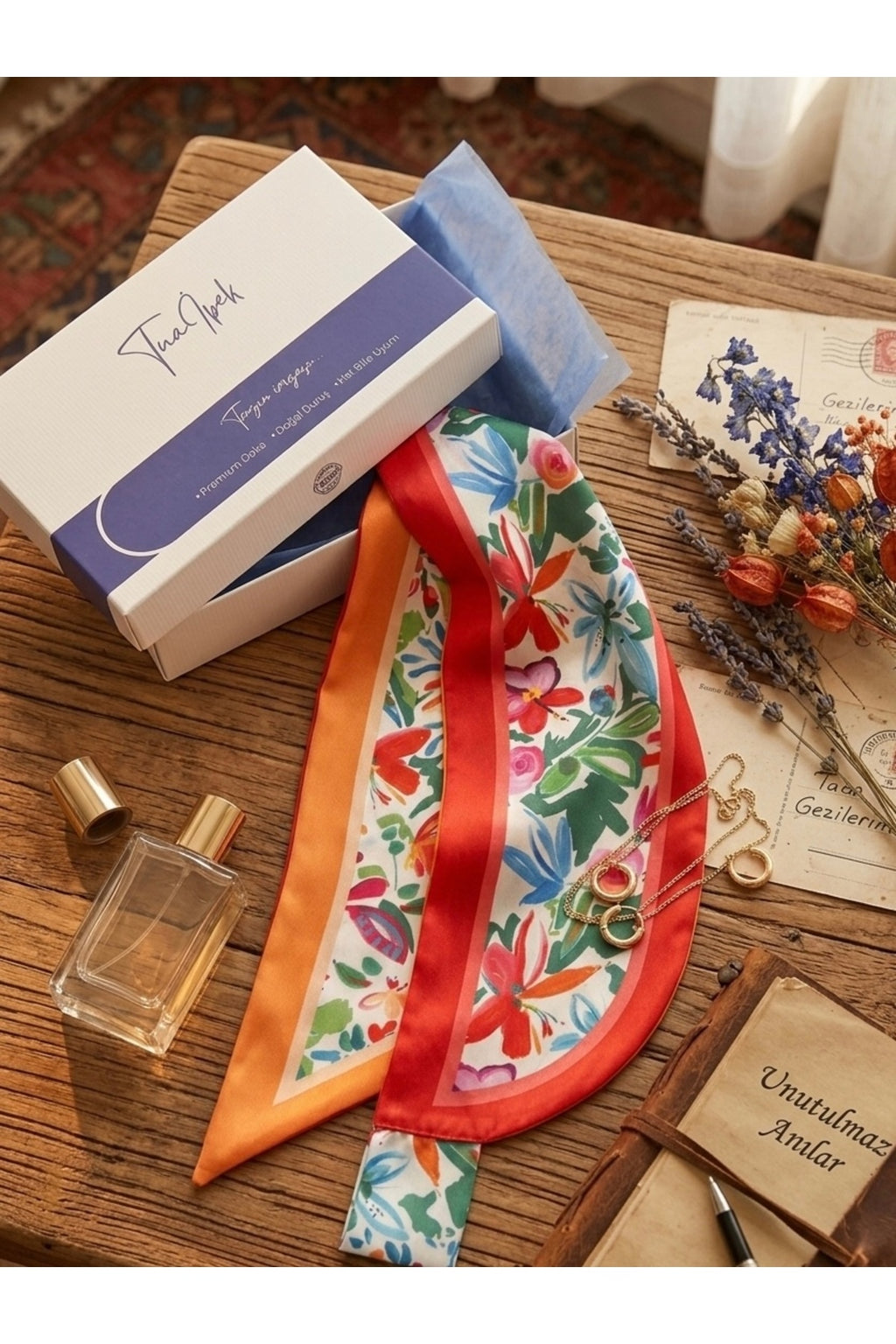Floral Desen Kravat/Fular - görsel 4