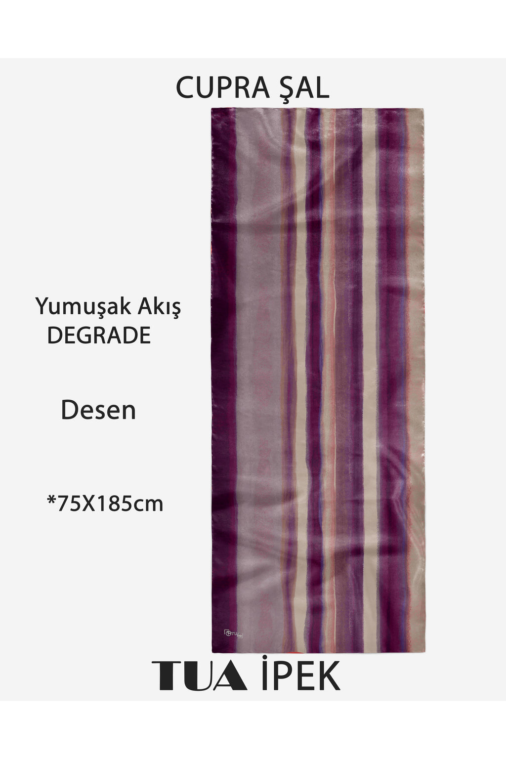 Degrade Desen CUPRA Kalite Fransız İpeği Şal 70x180cm - görsel 2