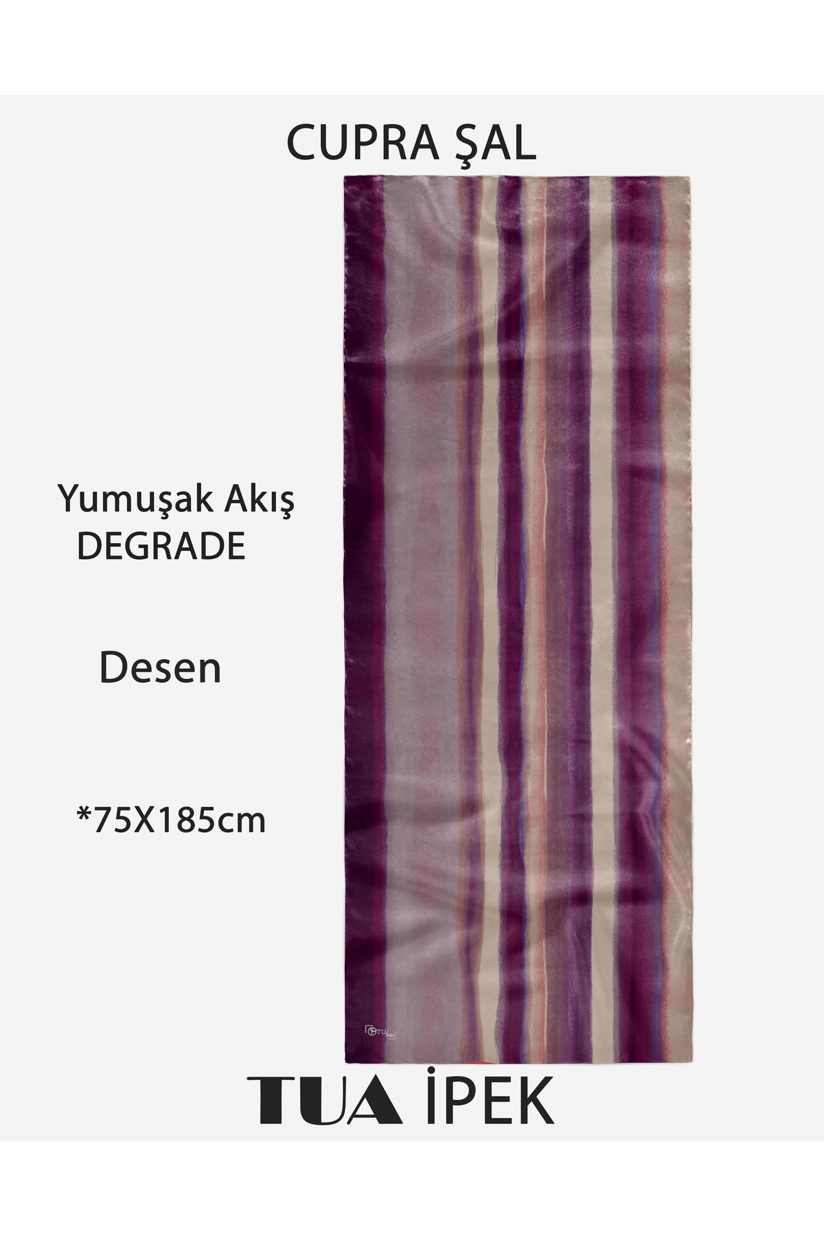 Degrade Desen CUPRA Kalite Fransız İpeği Şal 70x180cm - görsel 2