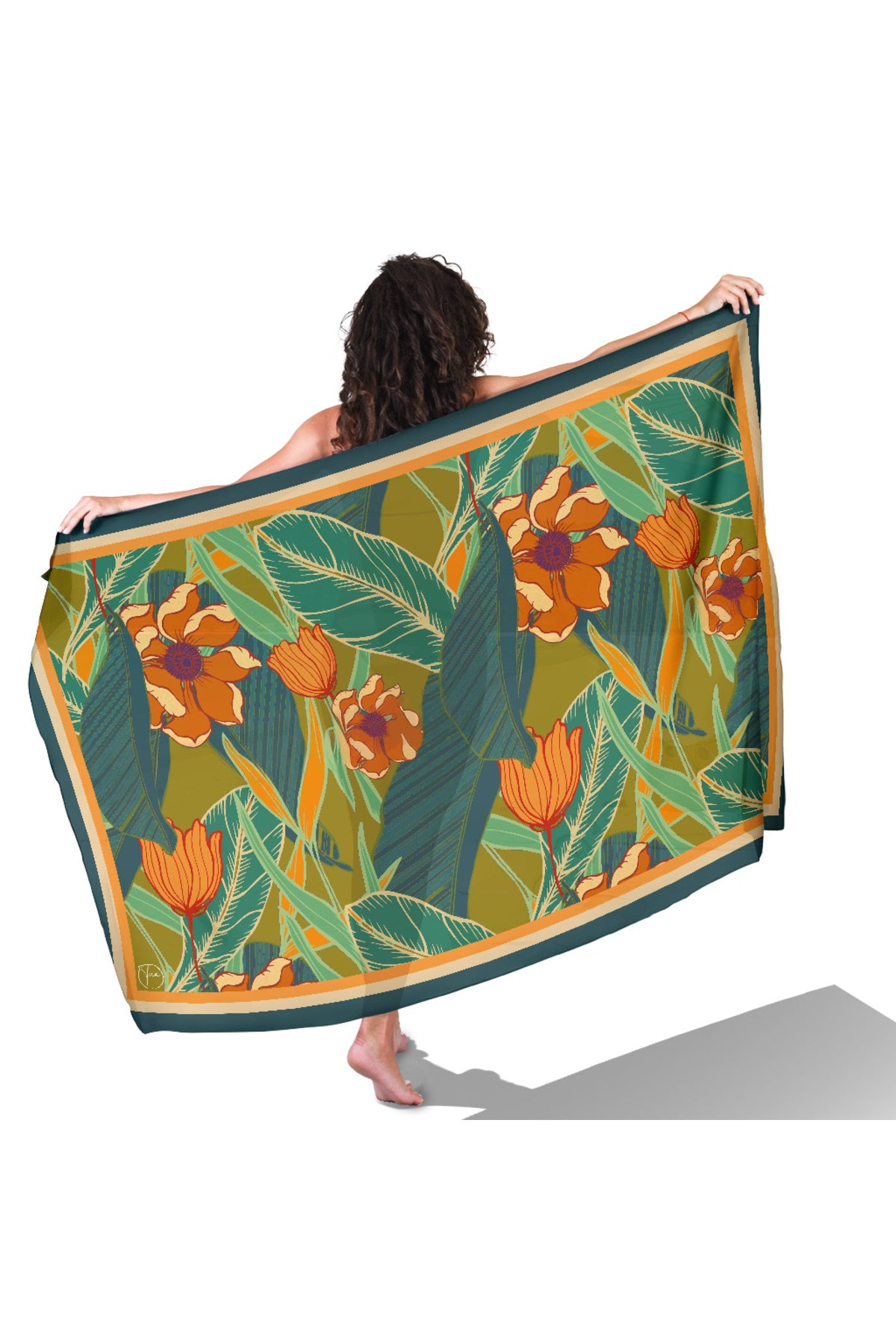 ORANGE FLOVER Desen İç göstermeyen Saten PAREO - görsel 2