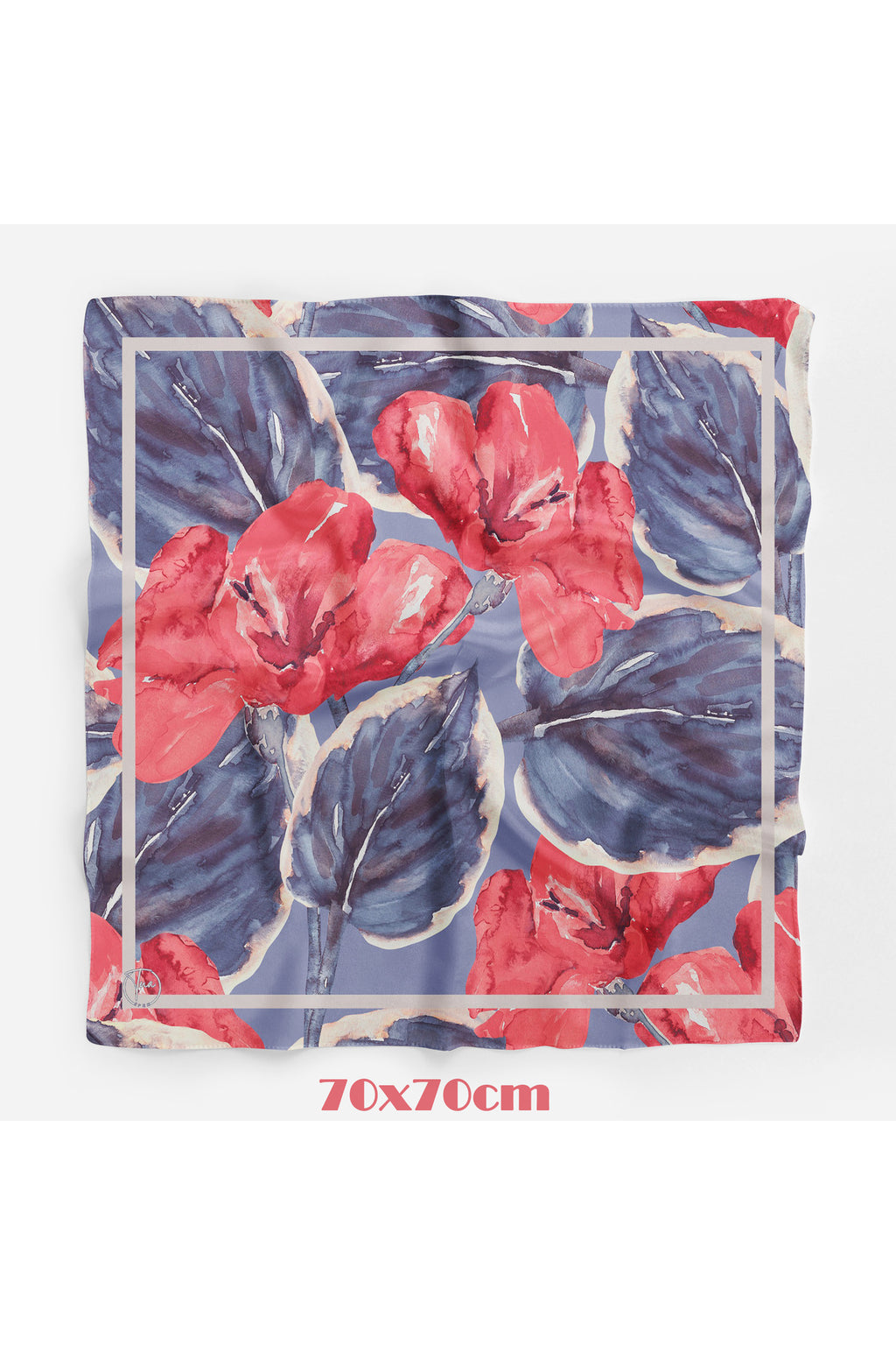 Kızıl Mavi Floral Desen 70*70cm Bandana/Fular - Çok Renkli