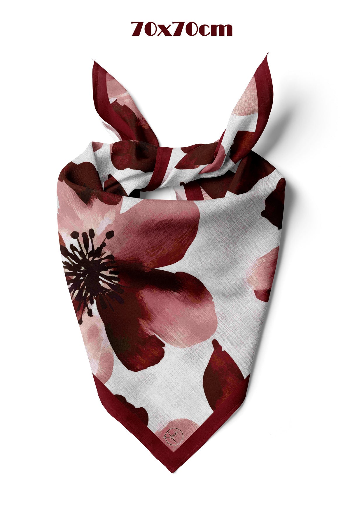 Bordo Linen Bloom Desen 70*70cm Bandana/Fular - Çok Renkli