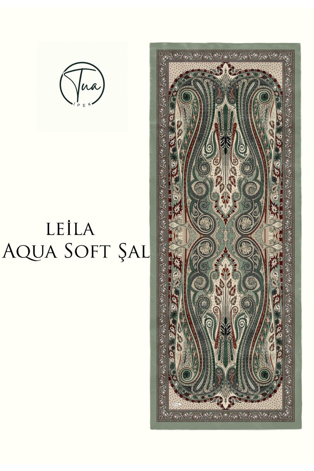 LEİLA AQUA SOFT COTON ŞAL - ETNİK Desenli - MİNT YEŞİL