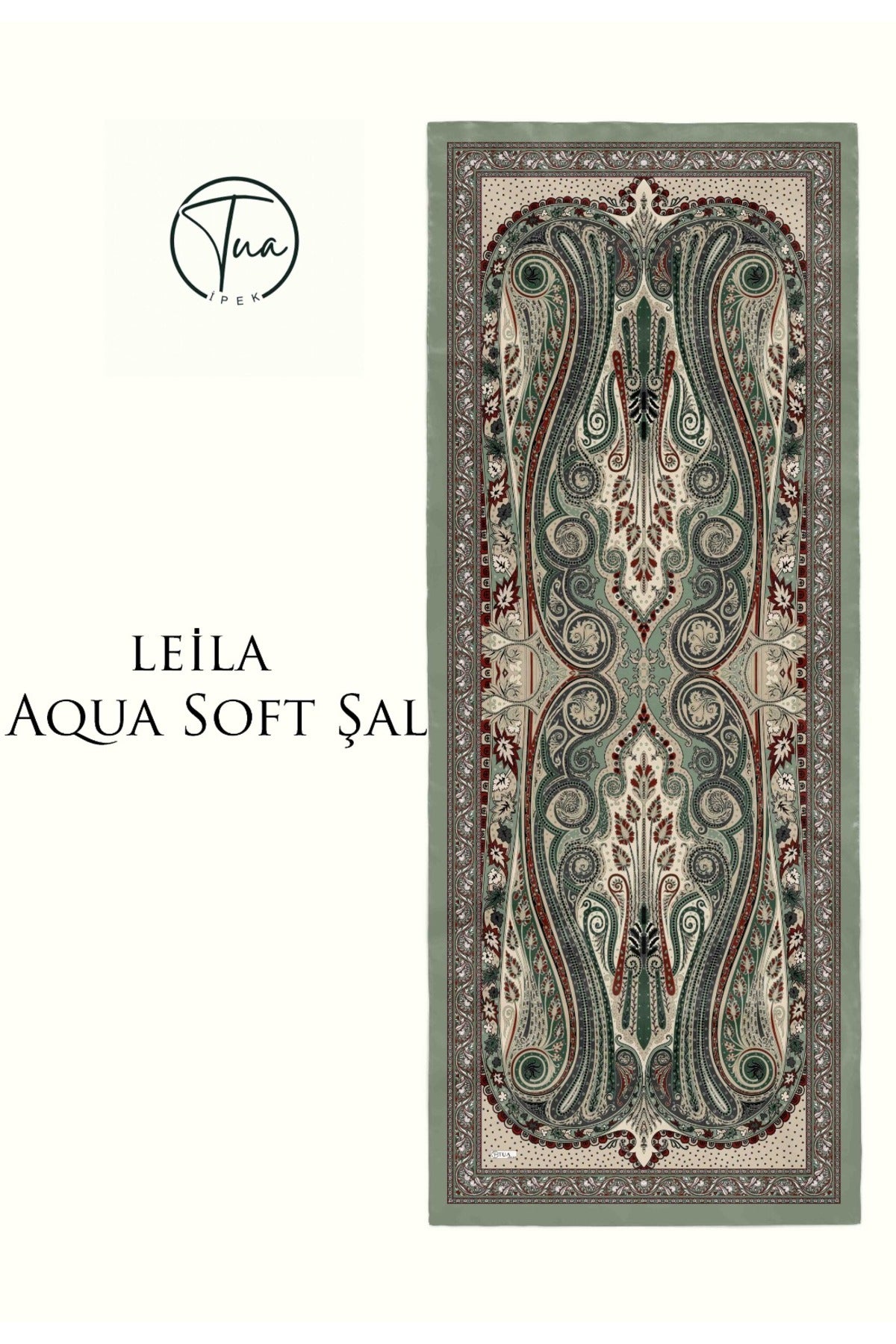 LEİLA AQUA SOFT COTON ŞAL - ETNİK Desenli - MİNT YEŞİL