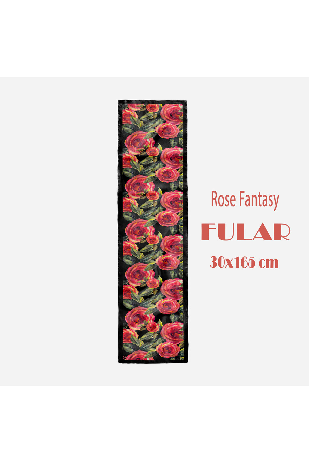 Rose Fantasy Desen Kadın Saten Fular 30x165cm - görsel 2