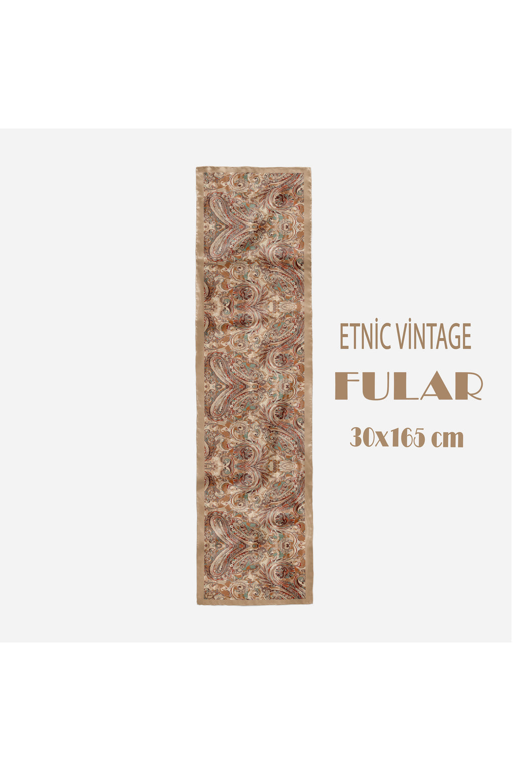 ETNİC VİNTAGE Desen Şık & Zarif Kadın Aksesuarı Saten Fular 30x165cm - görsel 3