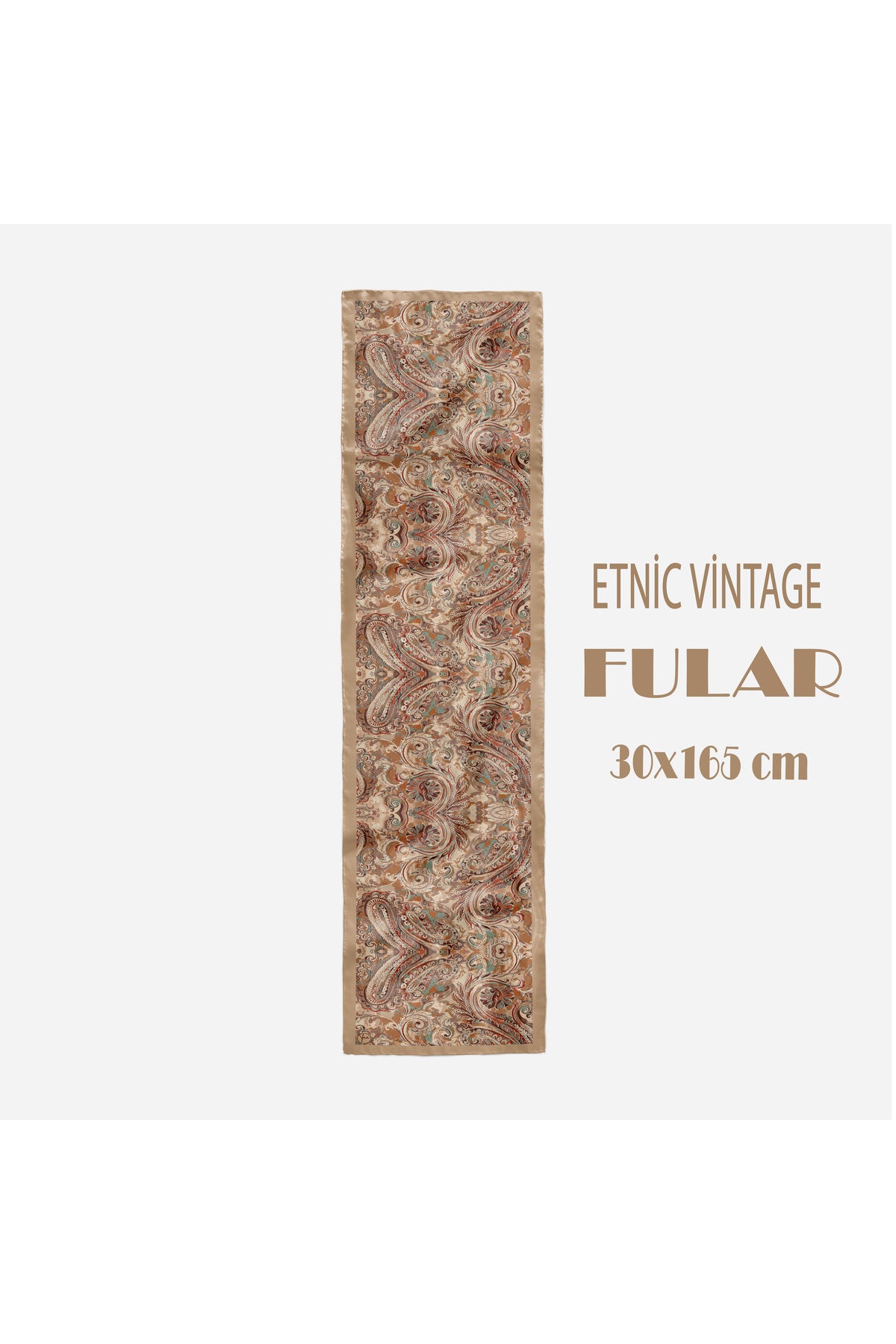 ETNİC VİNTAGE Desen Şık & Zarif Kadın Aksesuarı Saten Fular 30x165cm - görsel 3