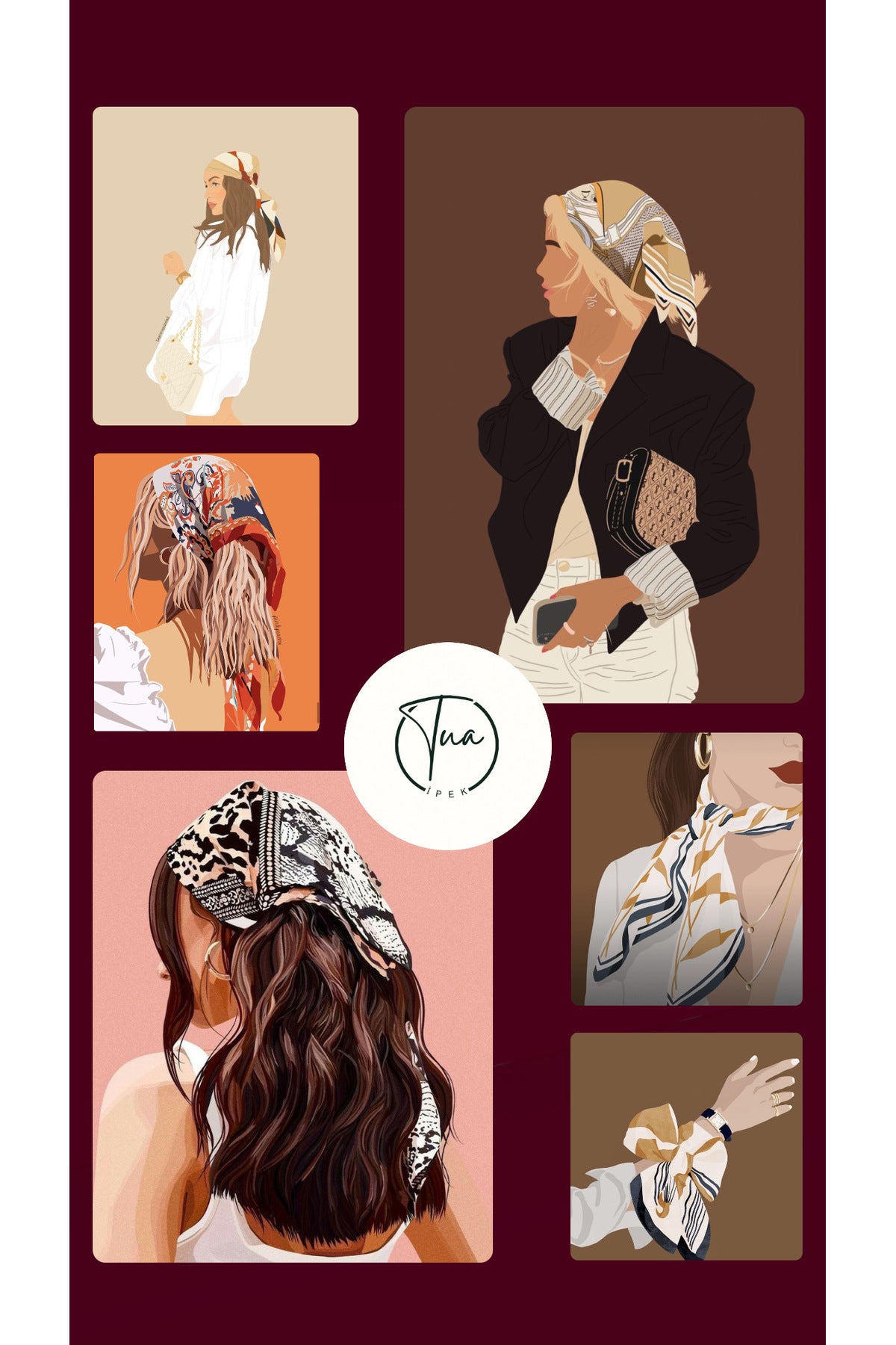 Kızıl Mavi Floral Desen 70*70cm Bandana/Fular - görsel 3