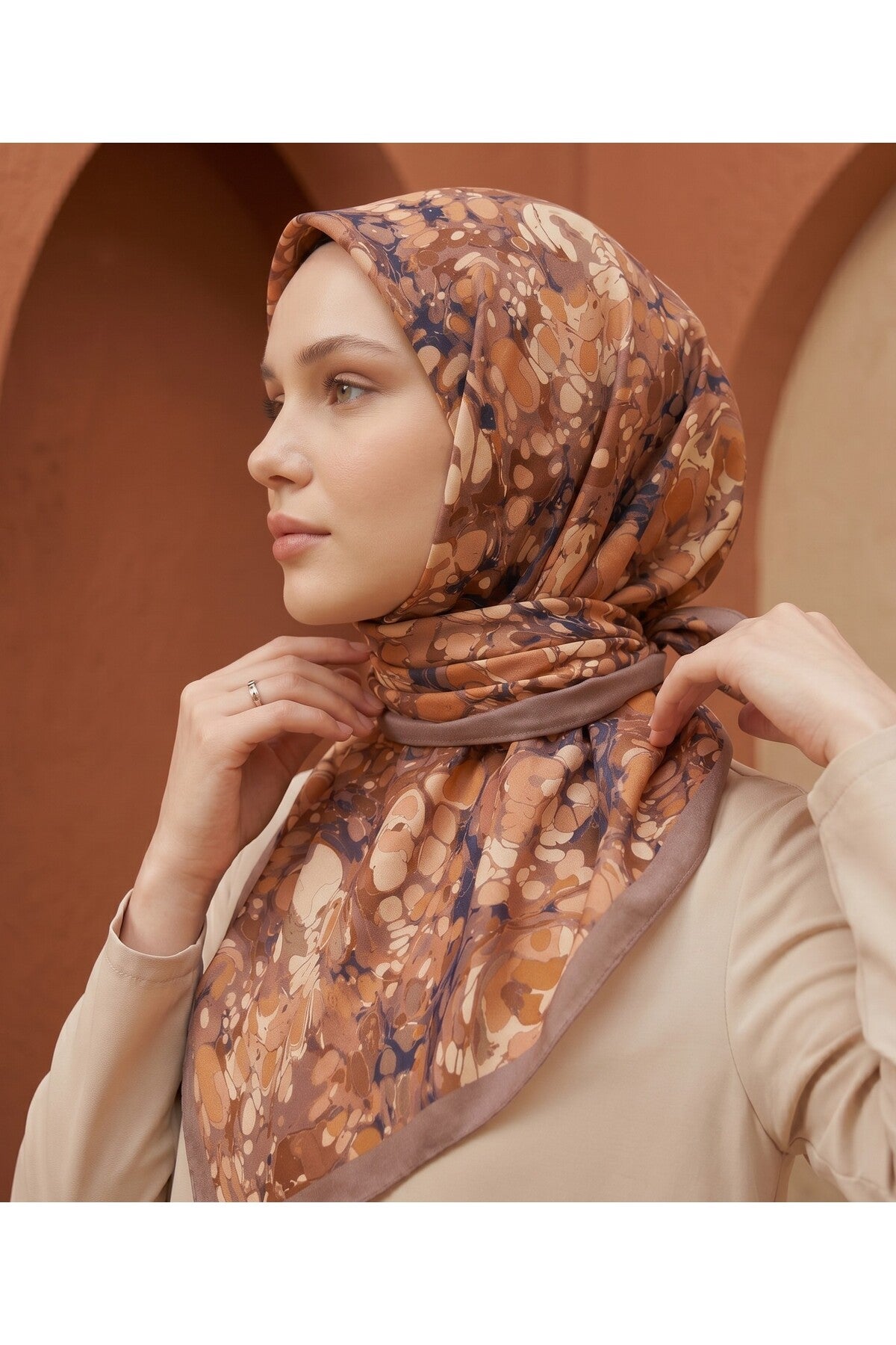 OCHRE Desen 90X90cm Matte Cotton Eşarp - görsel 2