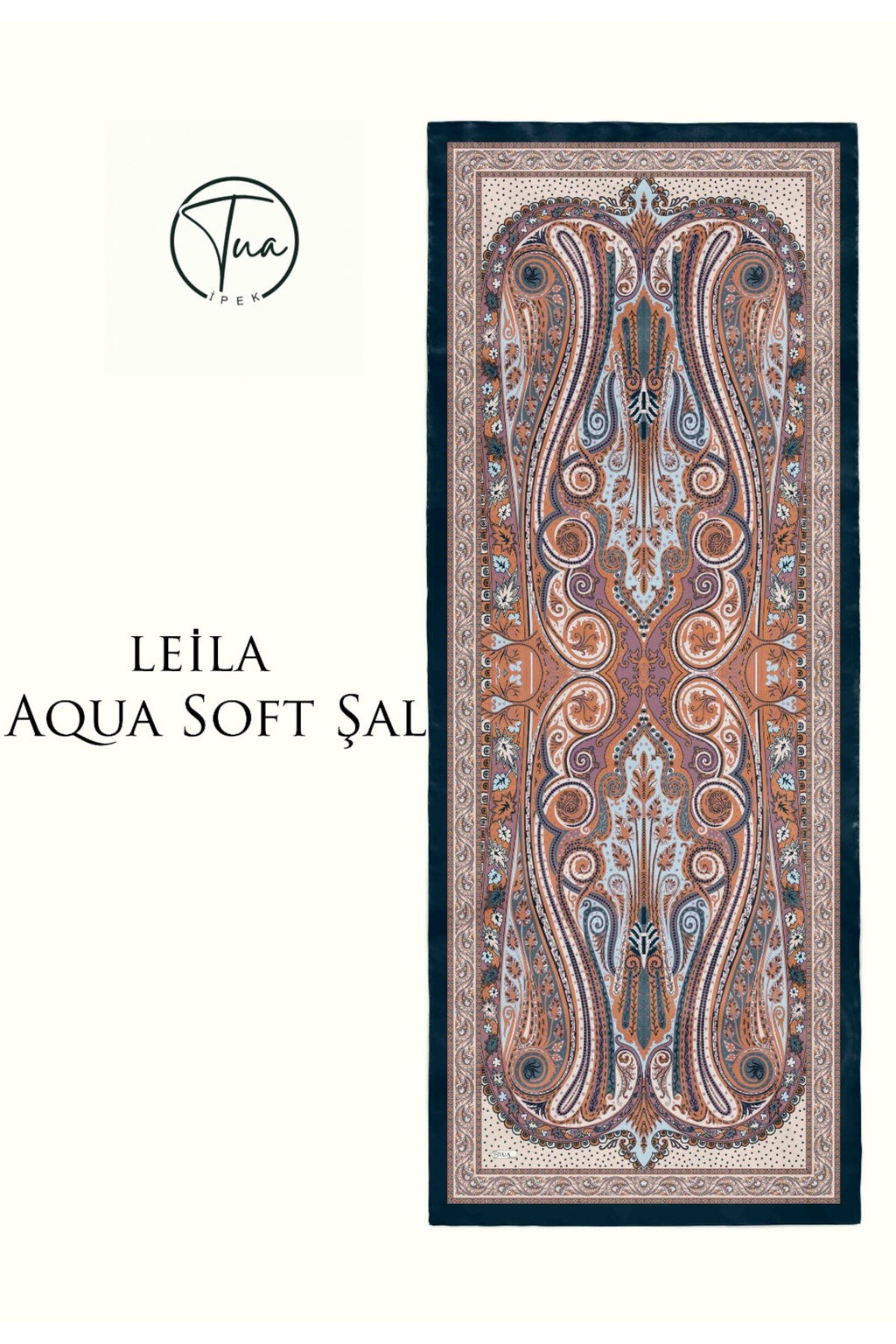 LEİLA AQUA SOFT COTON ŞAL - ETNİK Desenli - PETROL-KREM