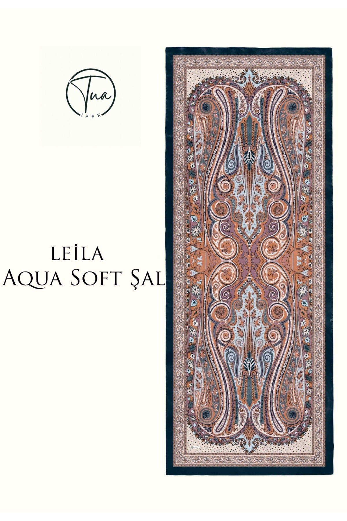 LEİLA AQUA SOFT COTON ŞAL - ETNİK Desenli - PETROL-KREM