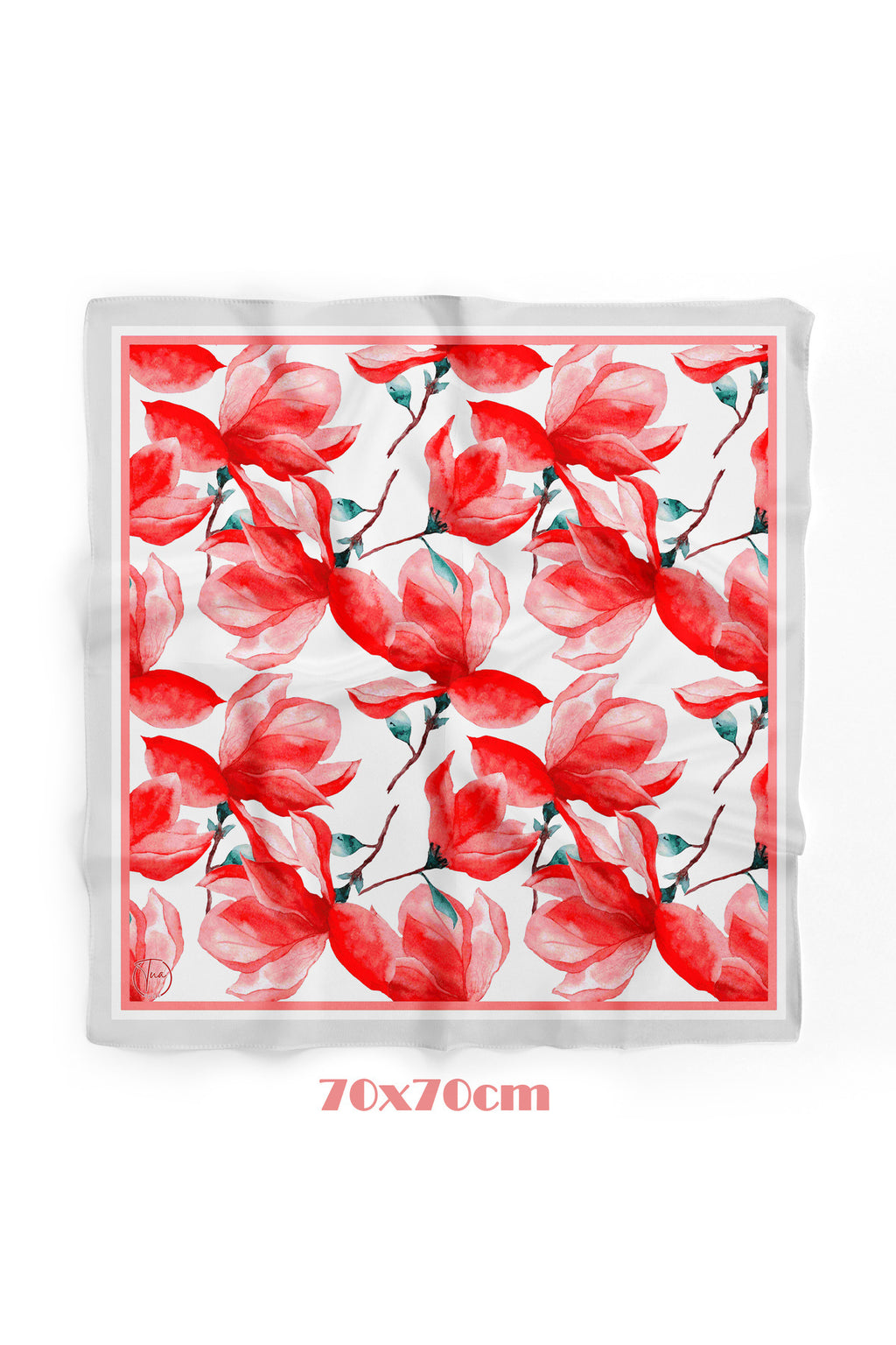 Enerjik Kırmızı Çiçek Desen 70*70cm Bandana/Fular - görsel 3