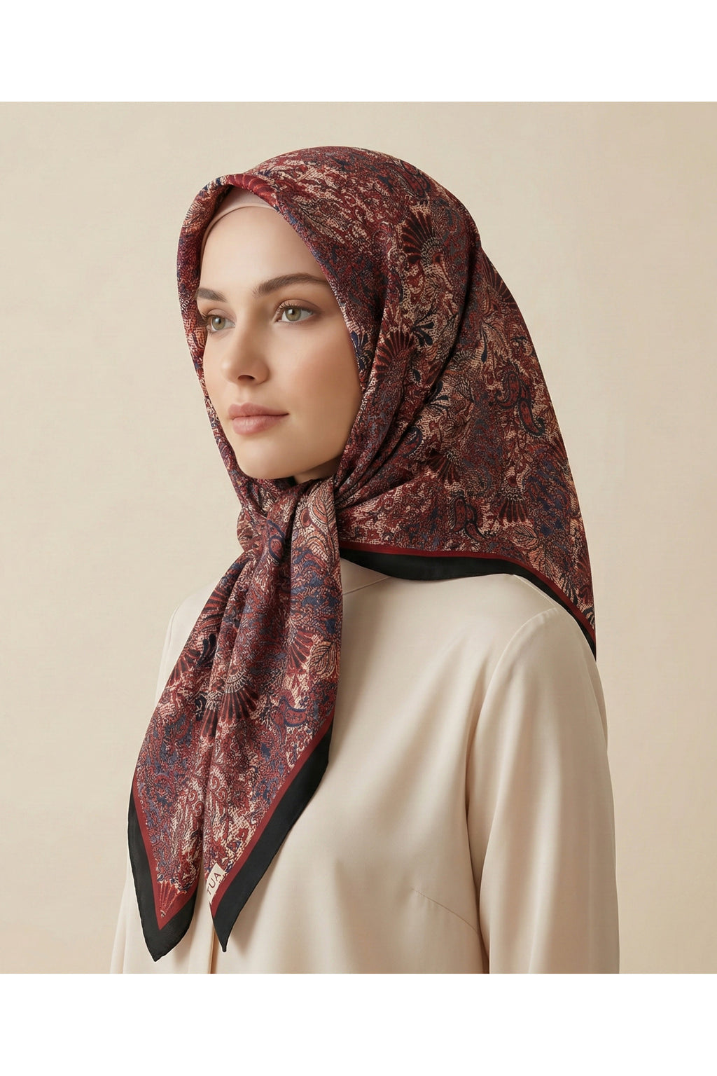 EFSUN Desen 90X90cm Eşarp/Fular - Siyah- Bordo