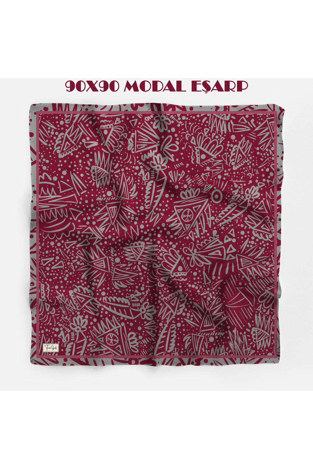 NOMAD Desen 94X94cm Viskon Modal Eşarp - Bordo-Gri