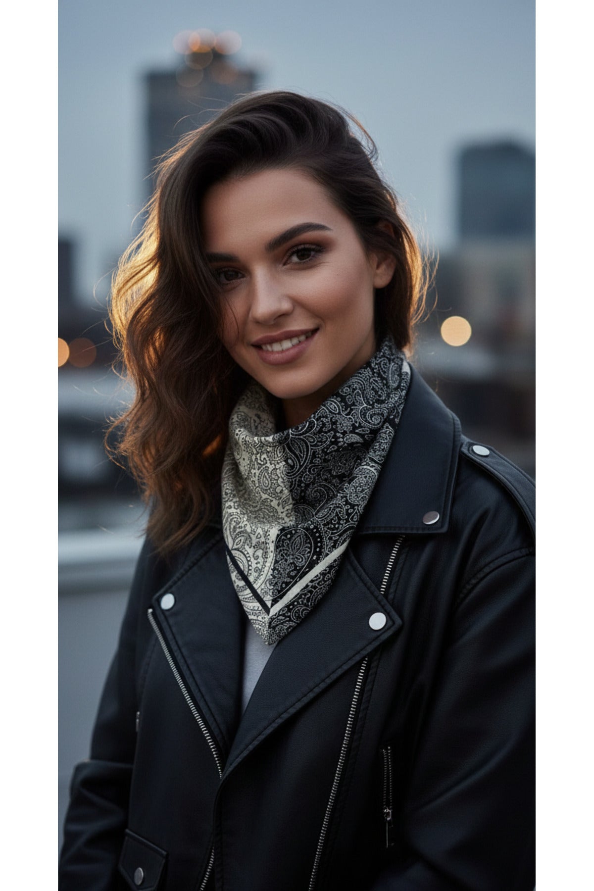 Black And Cream Paisley Desen 55x55cm Bandana/Fular - Çok Renkli
