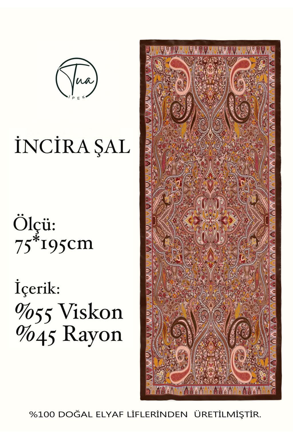 İNCİRA Organic Floş Viskon ŞAL - Etnik Çiçek Desenli - görsel 2