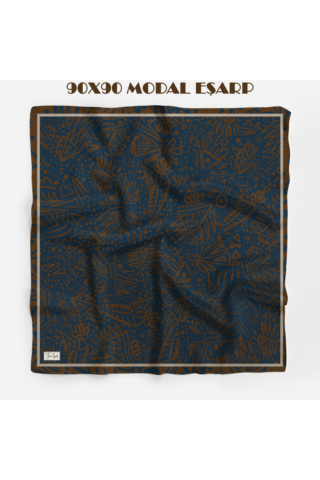 NOMAD Desen 94X94cm Viskon Modal Eşarp - Kahverengi-Lacivert