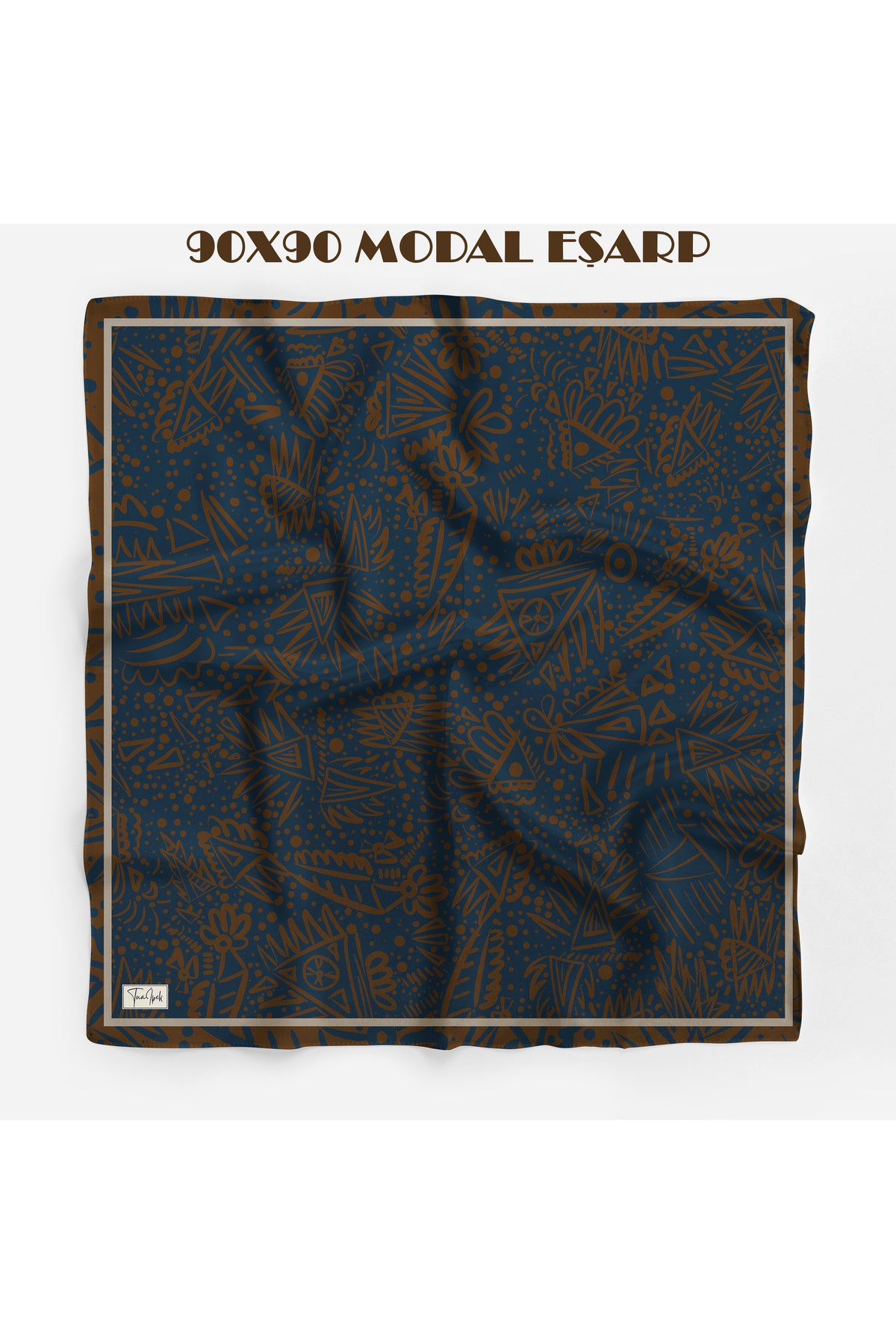 NOMAD Desen 94X94cm Viskon Modal Eşarp - Kahverengi-Lacivert