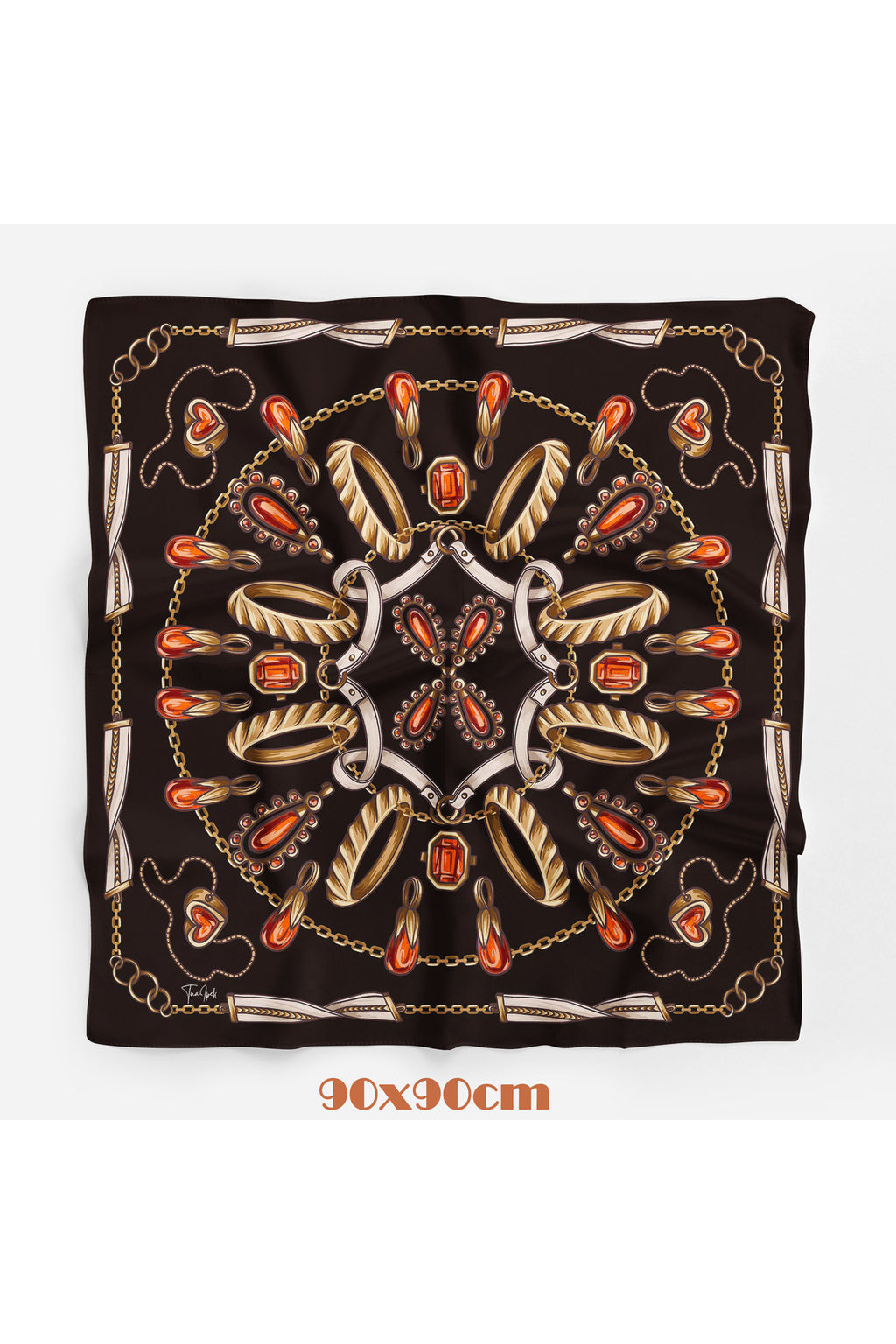 Kızıl Damla Desen 90X90cm Eşarp/Fular - Siyah-Turuncu