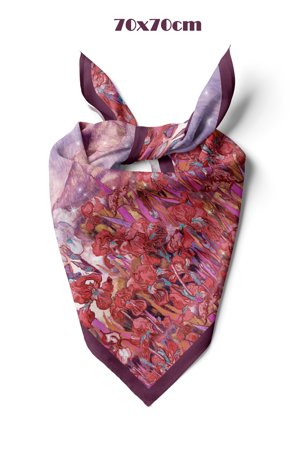 Süsen Bahçesi Mürdüm Desen 70*70cm Bandana/Fular - görsel 2