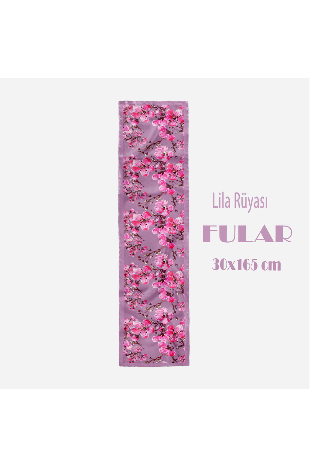 LİLA RÜYASI Desen Kadın Saten Fular 30x165cm - görsel 2