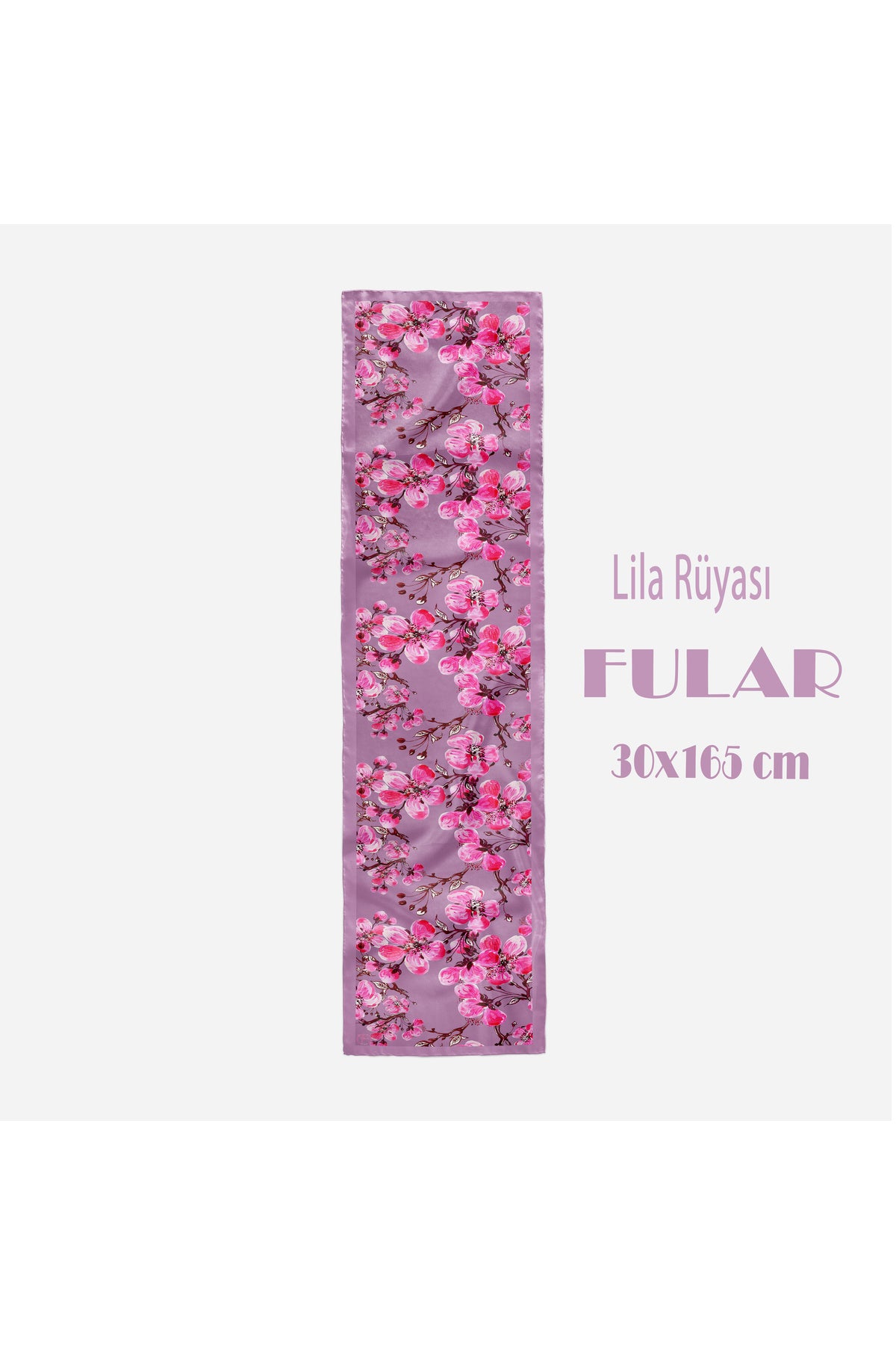LİLA RÜYASI Desen Kadın Saten Fular 30x165cm - görsel 2