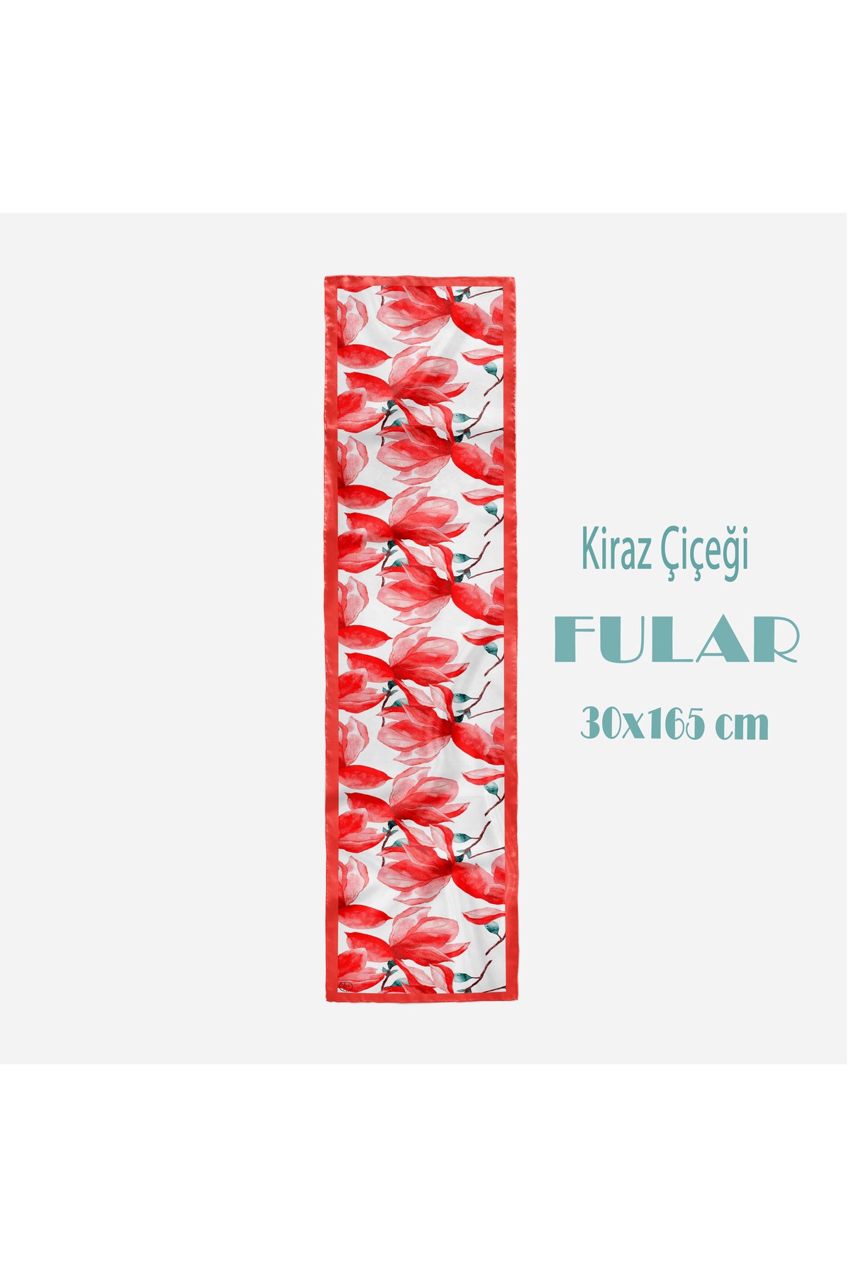 Kiraz Çiçeği Desen Kadın Saten Fular 30x165cm - görsel 2