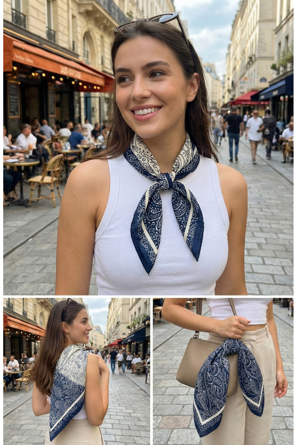 Navy Paisley Desen 55x55cm Bandana/Fular - Çok Renkli