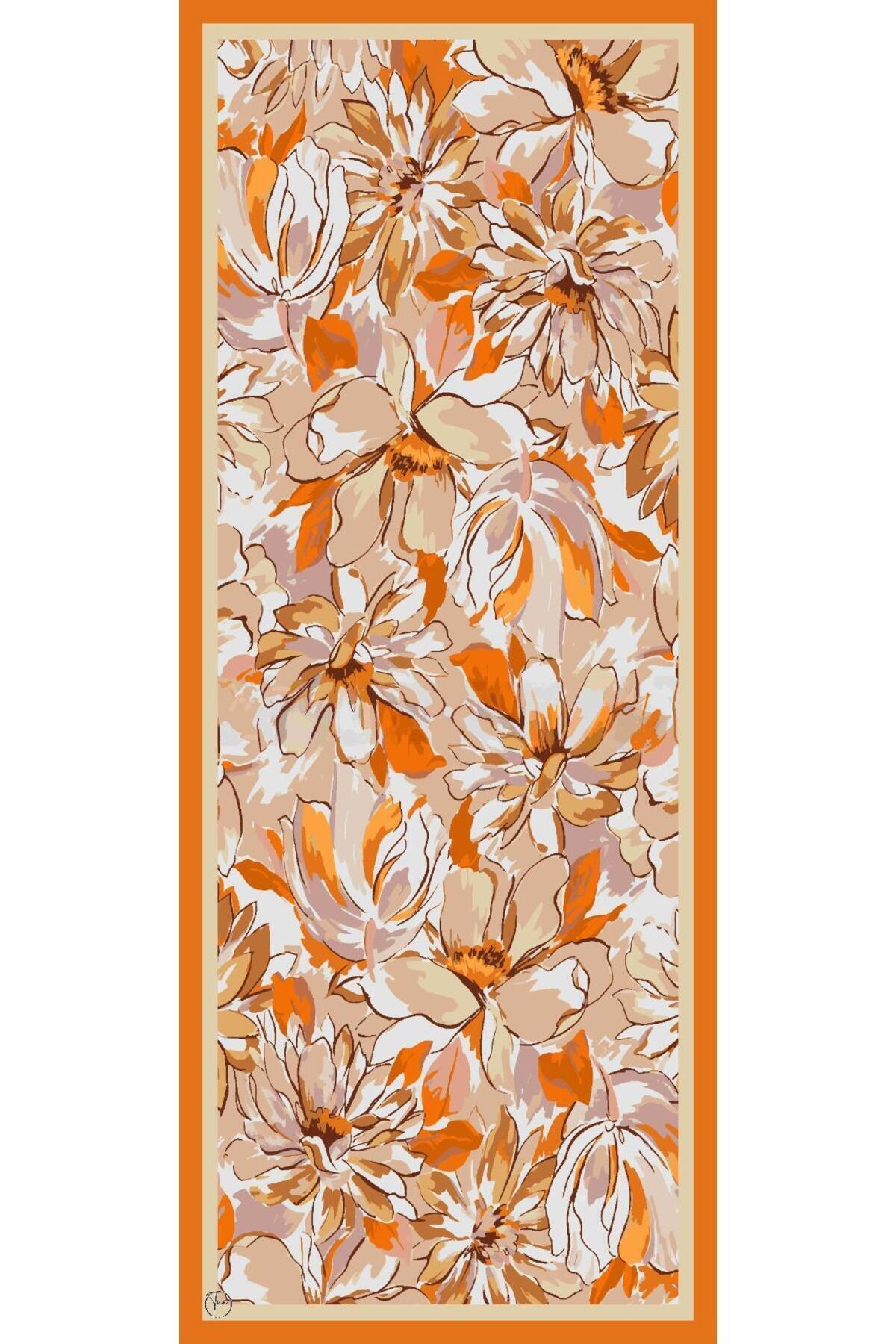 Flower Desen Fransız İpeği Şal 70x180cm - görsel 2