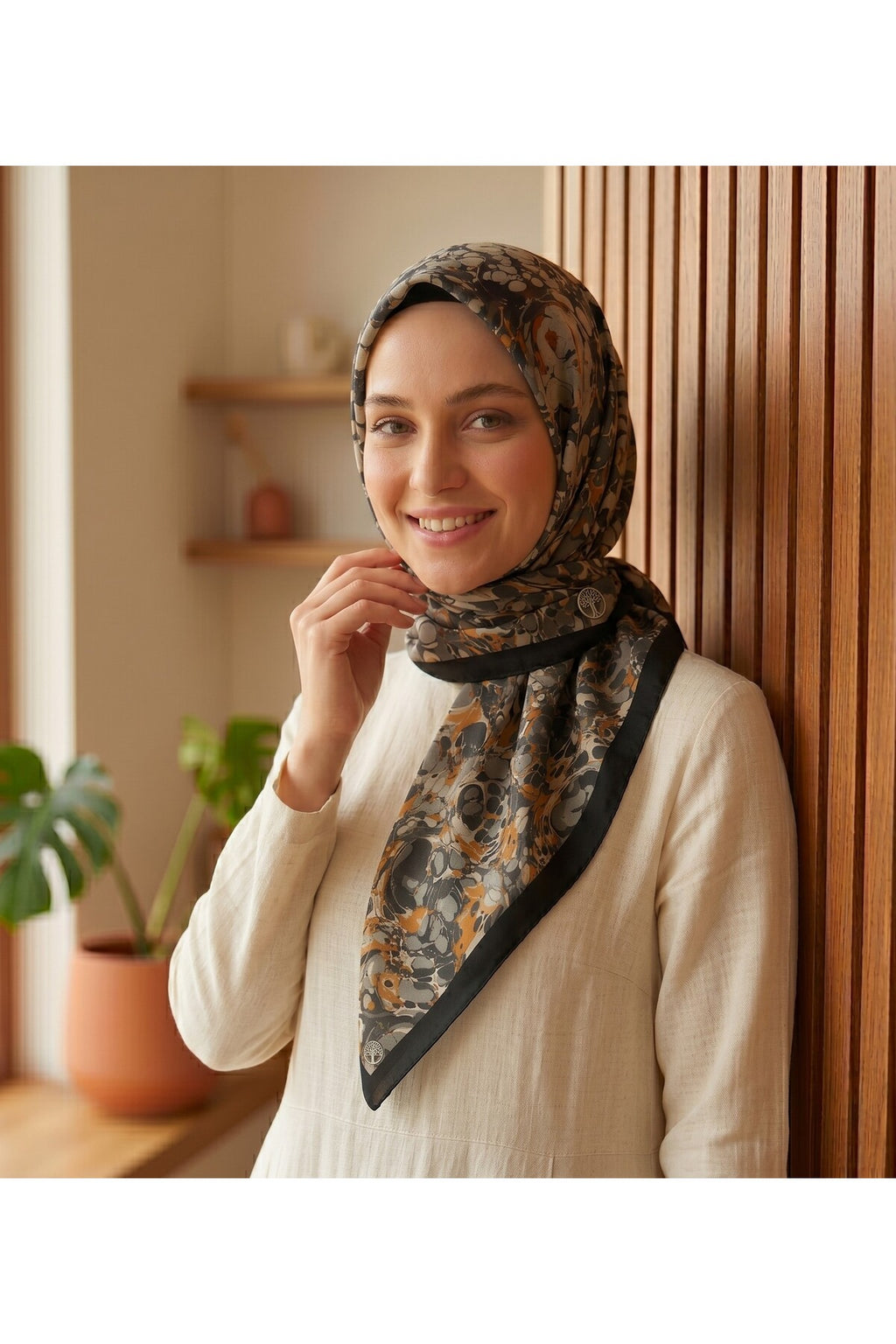 OCHRE Desen 90X90cm Matte Cotton Eşarp - görsel 2