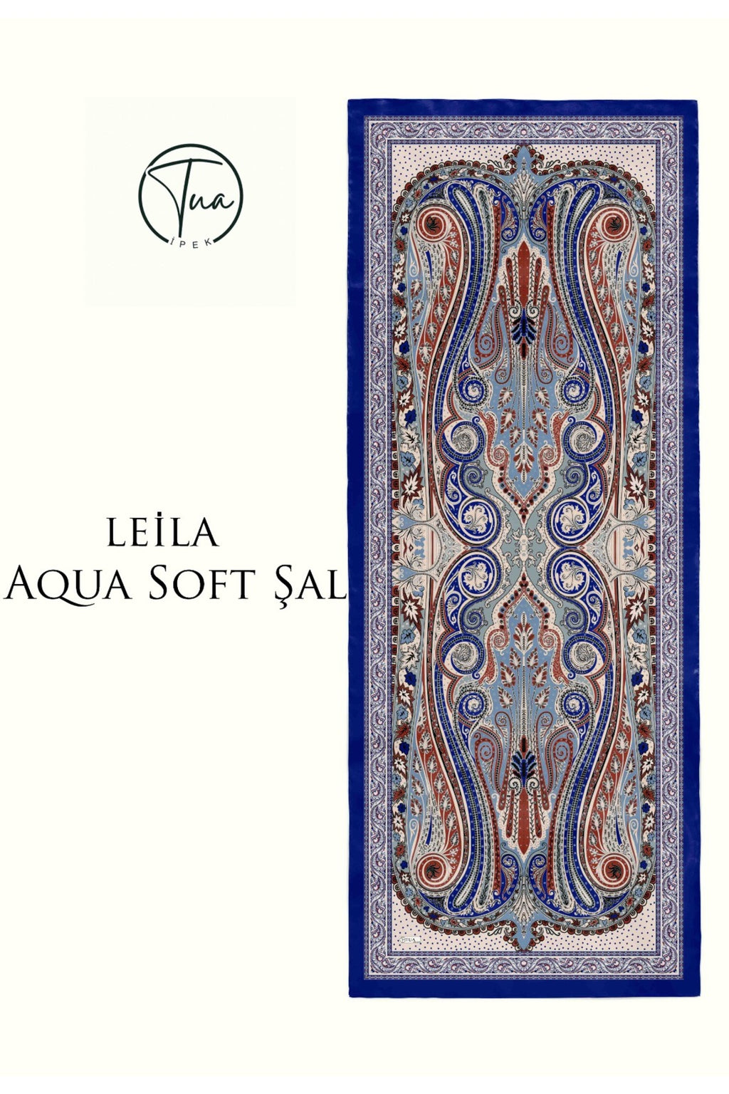 LEİLA AQUA SOFT COTON ŞAL - ETNİK Desenli - SAKS MAVİ