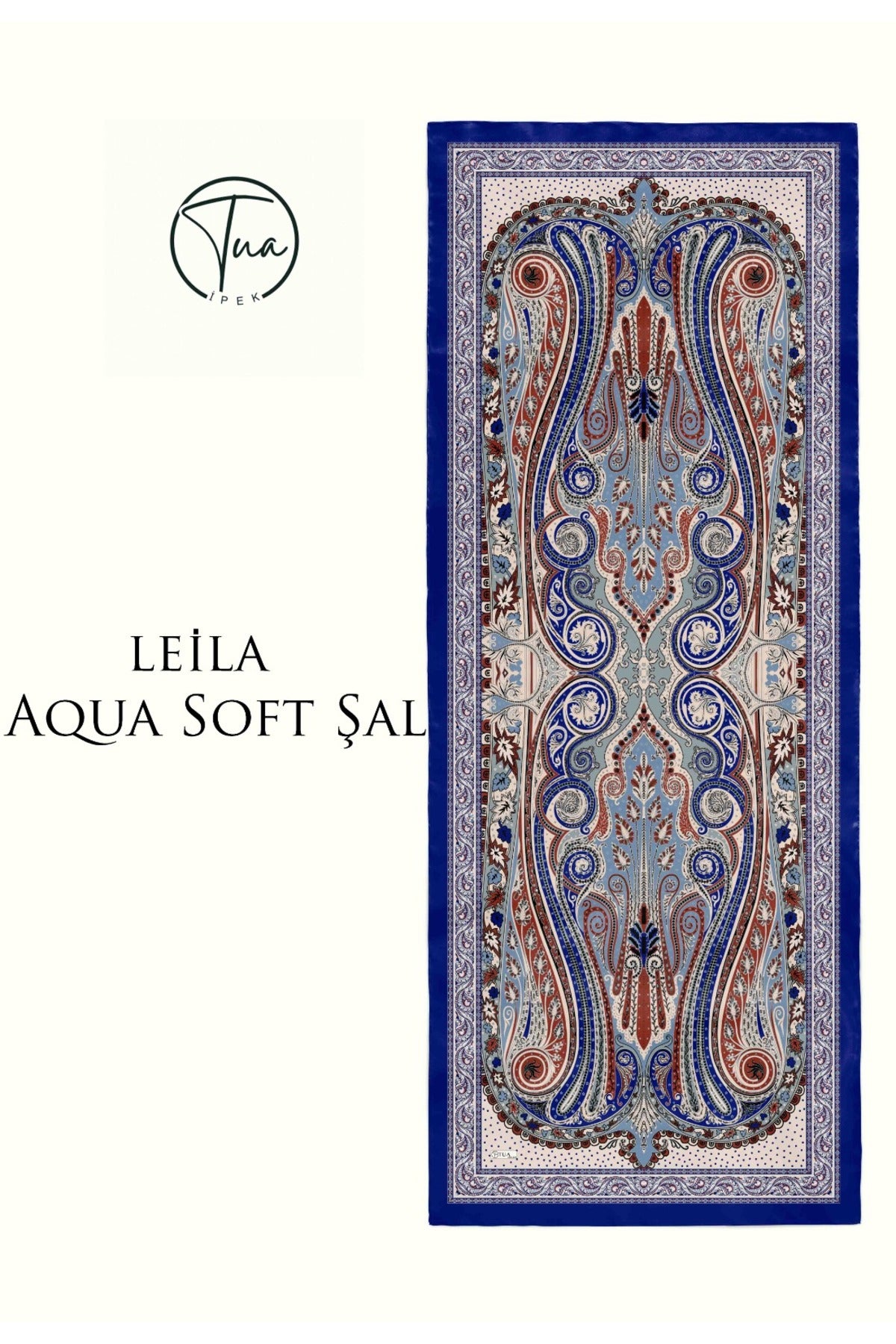 LEİLA AQUA SOFT COTON ŞAL - ETNİK Desenli - SAKS MAVİ