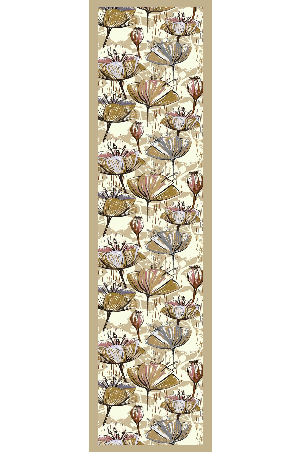 Romantik Bej Desen Kadın Saten Fular 30x165cm - görsel 3