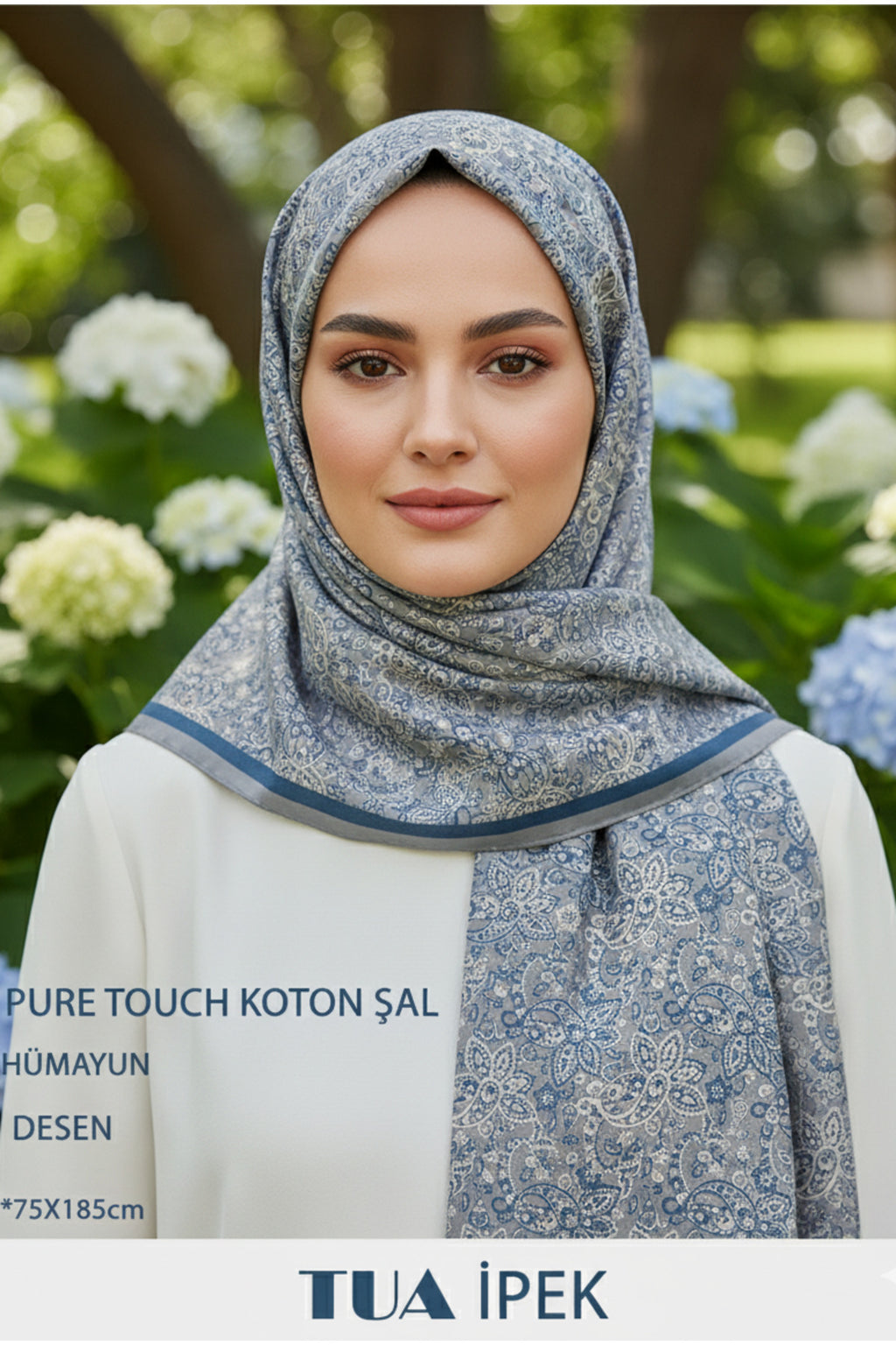 HÜMAYUN Etnik Desen Pure Touch Koton Şal 75x185cm - Gri