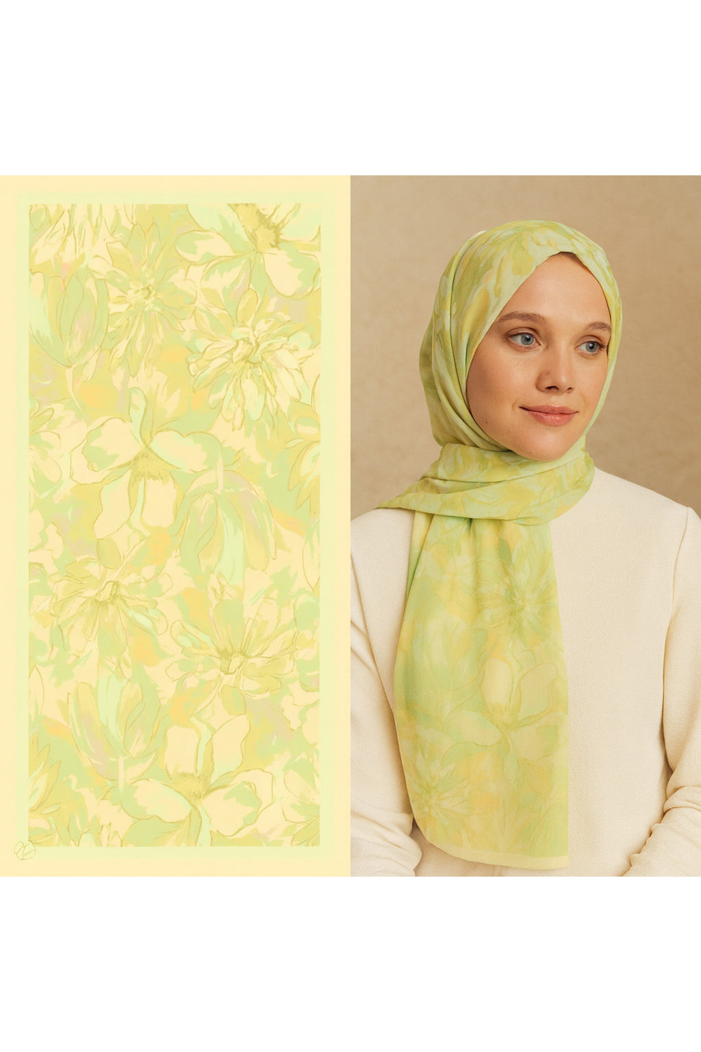 Flower Desen Fransız İpeği Şal 70x180cm - Sarı
