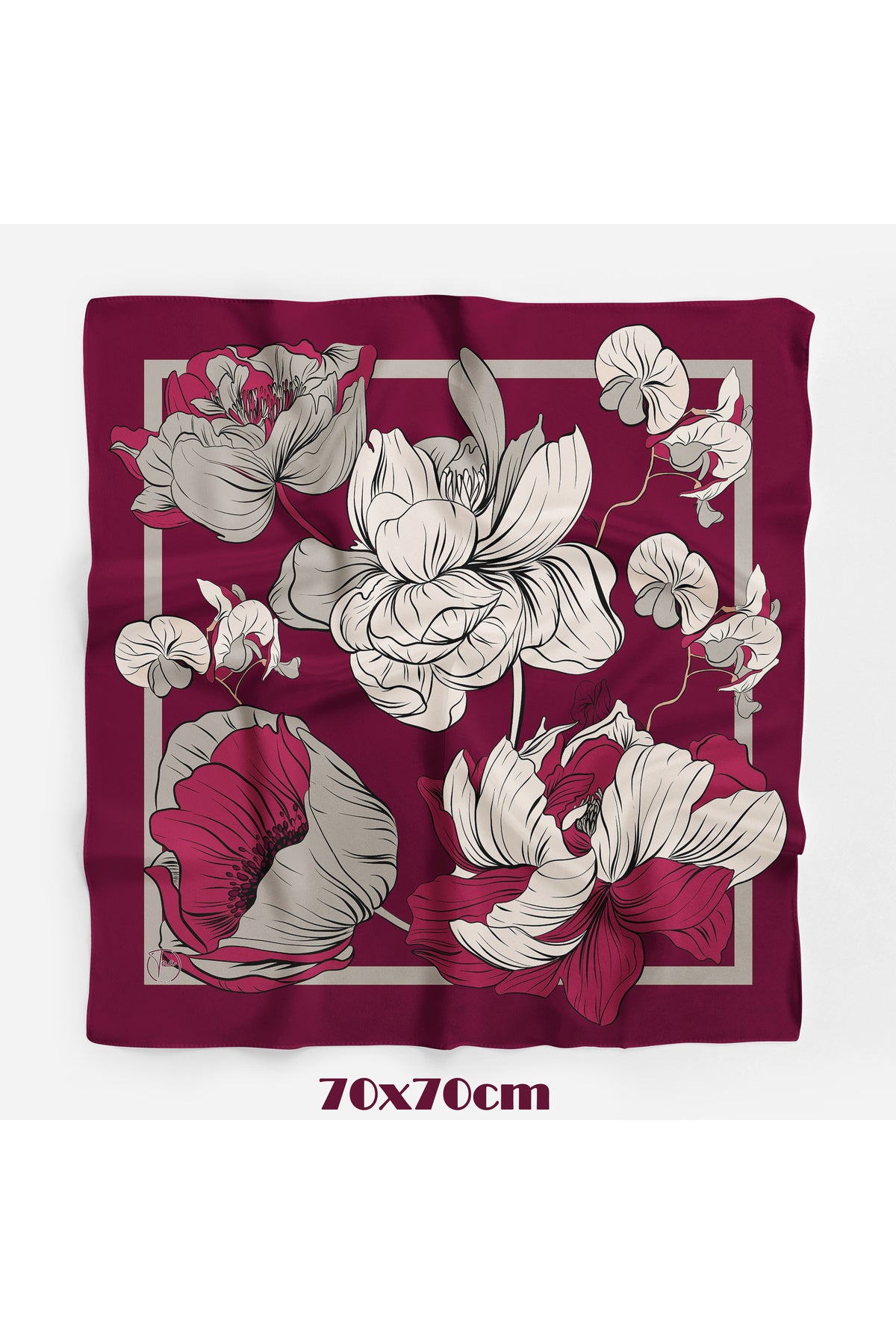Güz Gülü Desen 70*70cm Bandana/Fular - Çok Renkli
