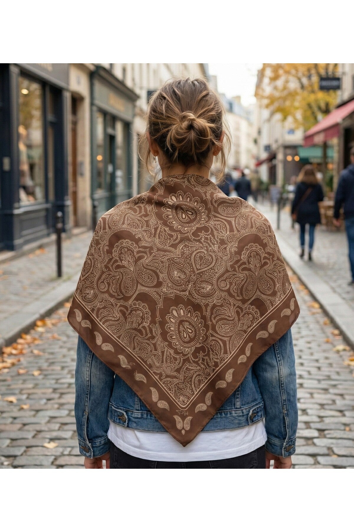 ZERAFET Desen 90X90cm Eşarp/Fular - Kahverengi