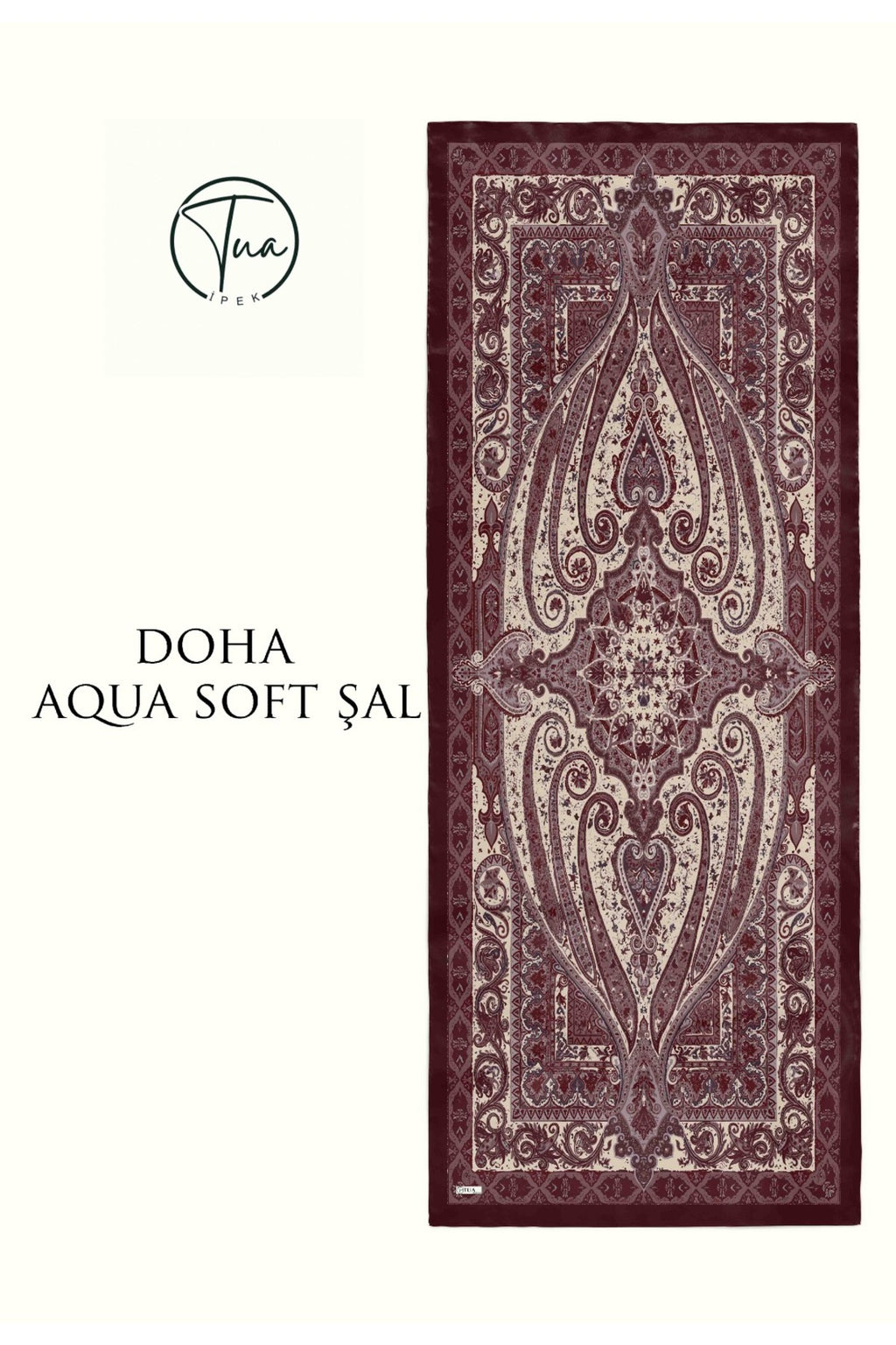 DOHA AQUA SOFT COTON ŞAL - ETNİK Desenli - Bordo