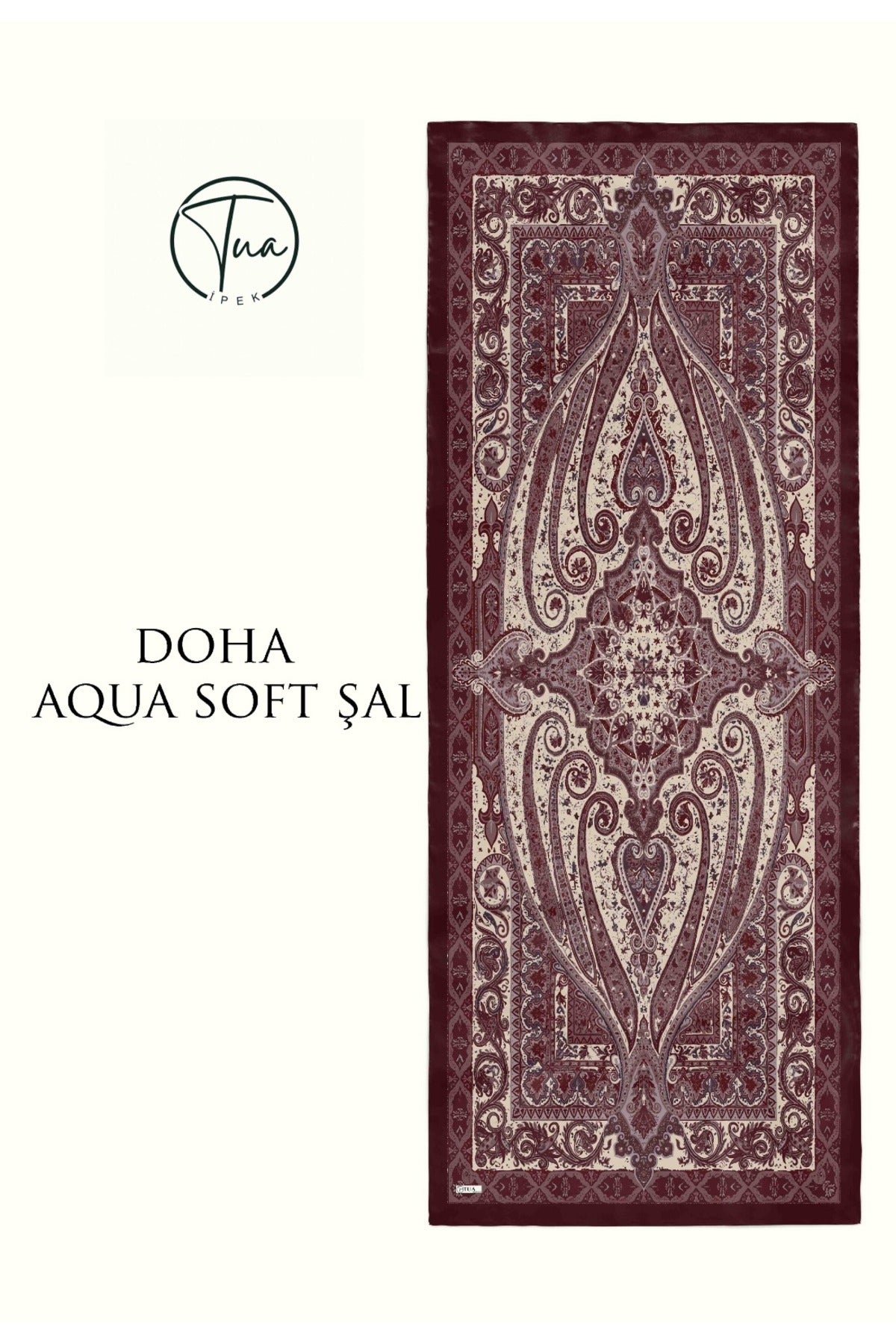 DOHA AQUA SOFT COTON ŞAL - ETNİK Desenli - Bordo