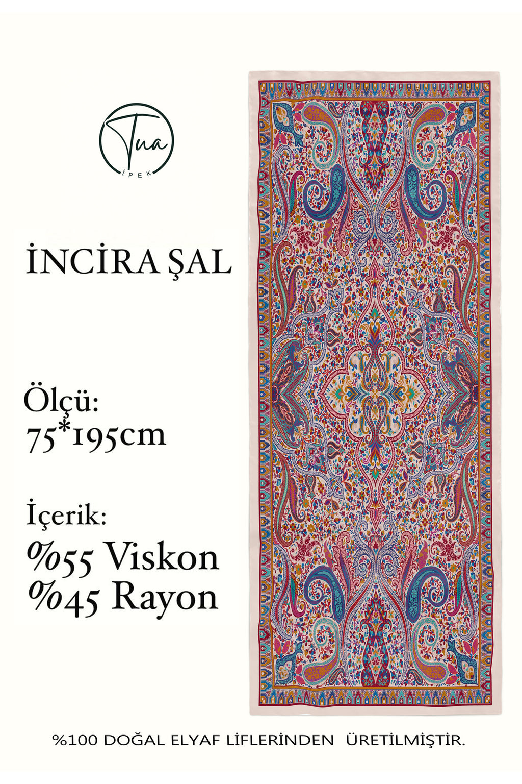 İNCİRA Organic Floş Viskon ŞAL - Etnik Çiçek Desenli - görsel 8