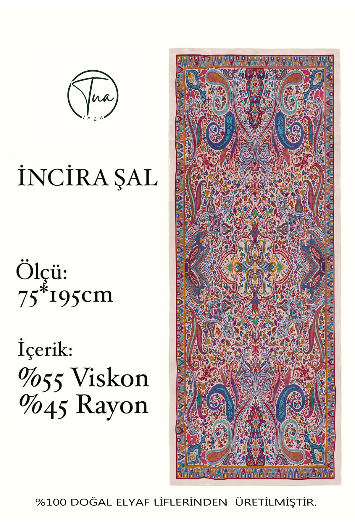 İNCİRA Organic Floş Viskon ŞAL - Etnik Çiçek Desenli - görsel 8