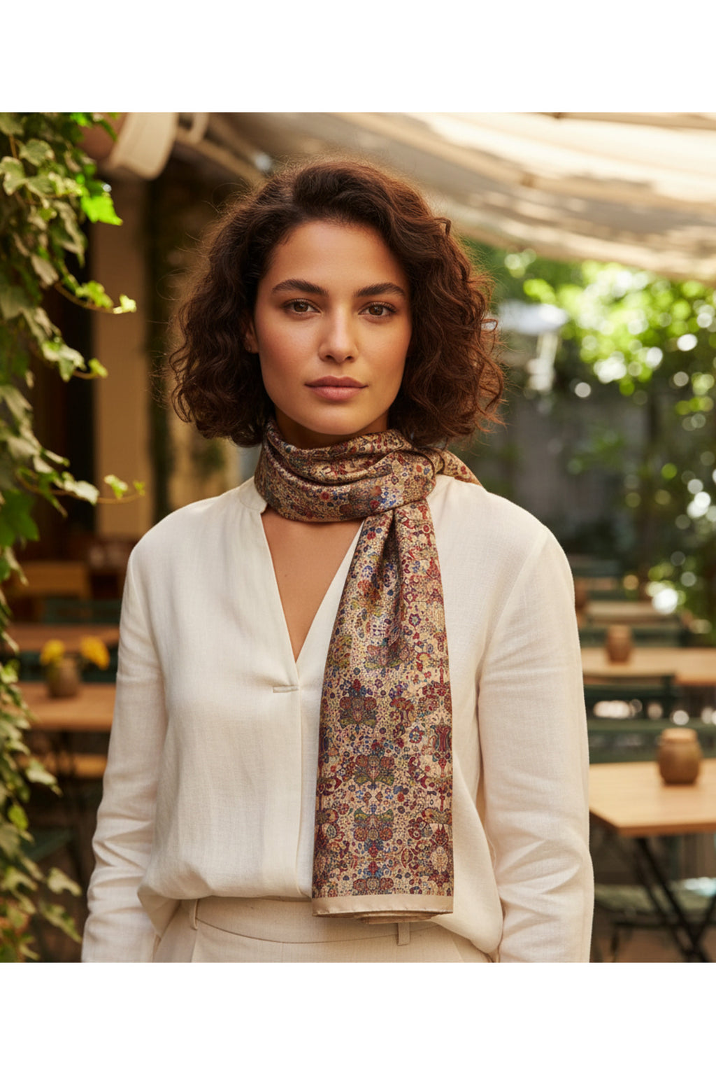 ŞAHNAME Desen Kadın Saten Fular 30x165cm - Çok Renkli