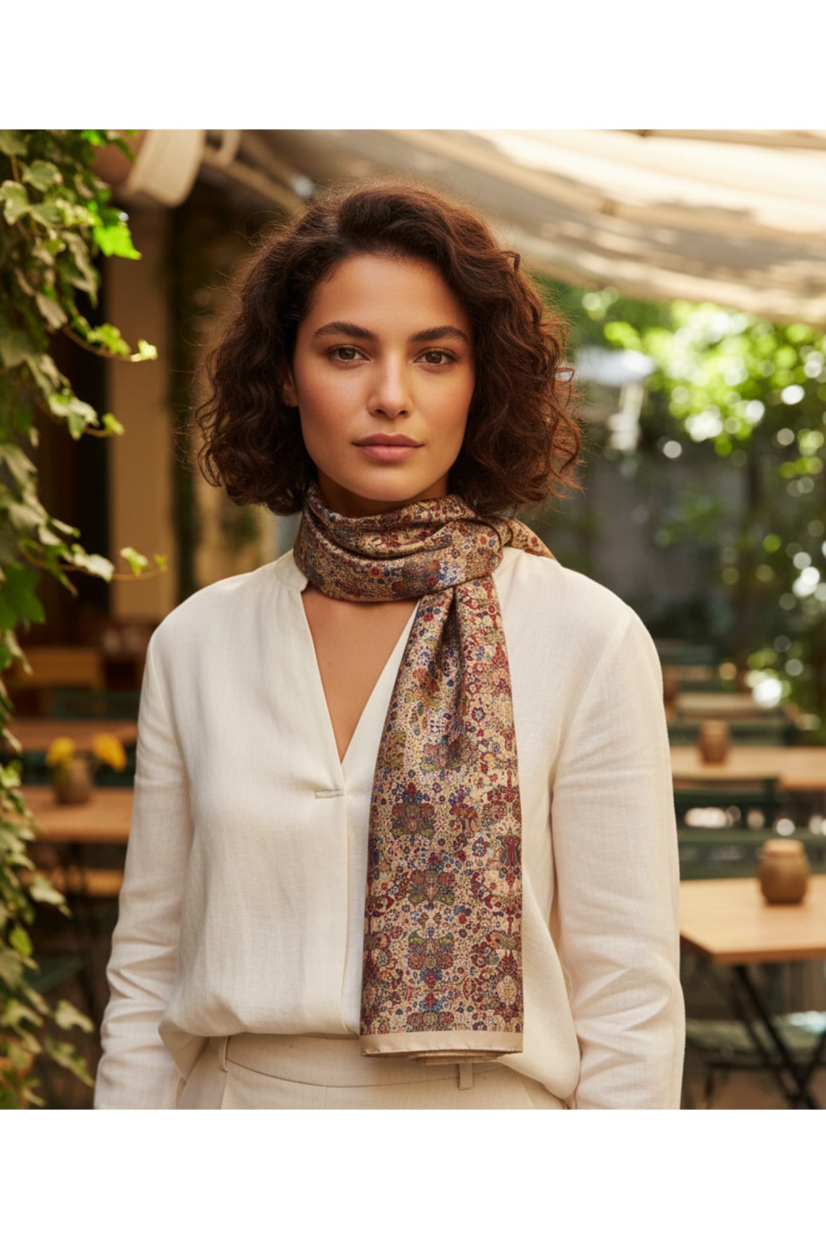 ŞAHNAME Desen Kadın Saten Fular 30x165cm - Çok Renkli