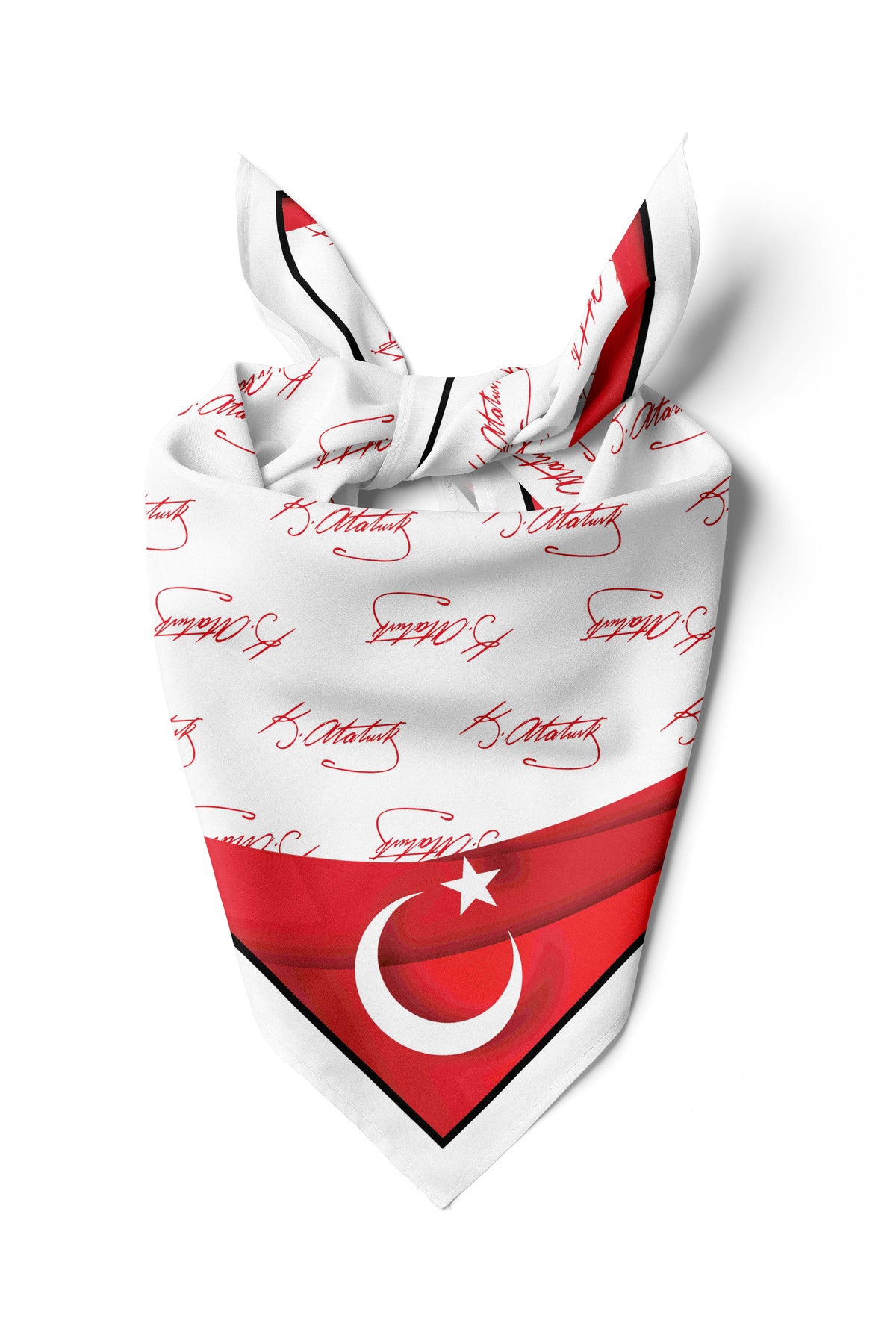 K.Atatürk İmzalı Türk Bayrağı Desen Bandana/Fular - Kırmızı