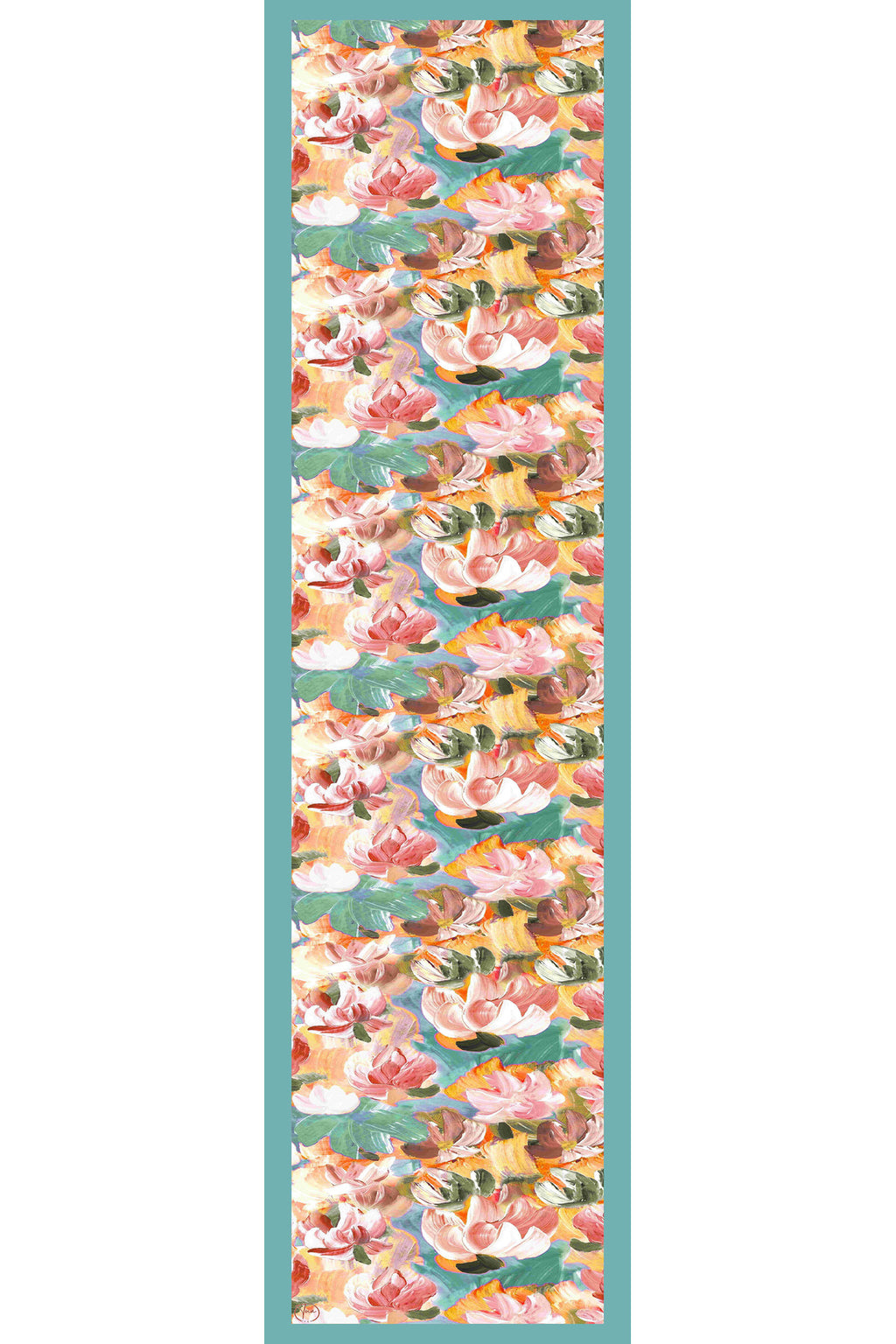 Nilüfer Gölü Desen Kadın Saten Fular 30x165cm - görsel 3