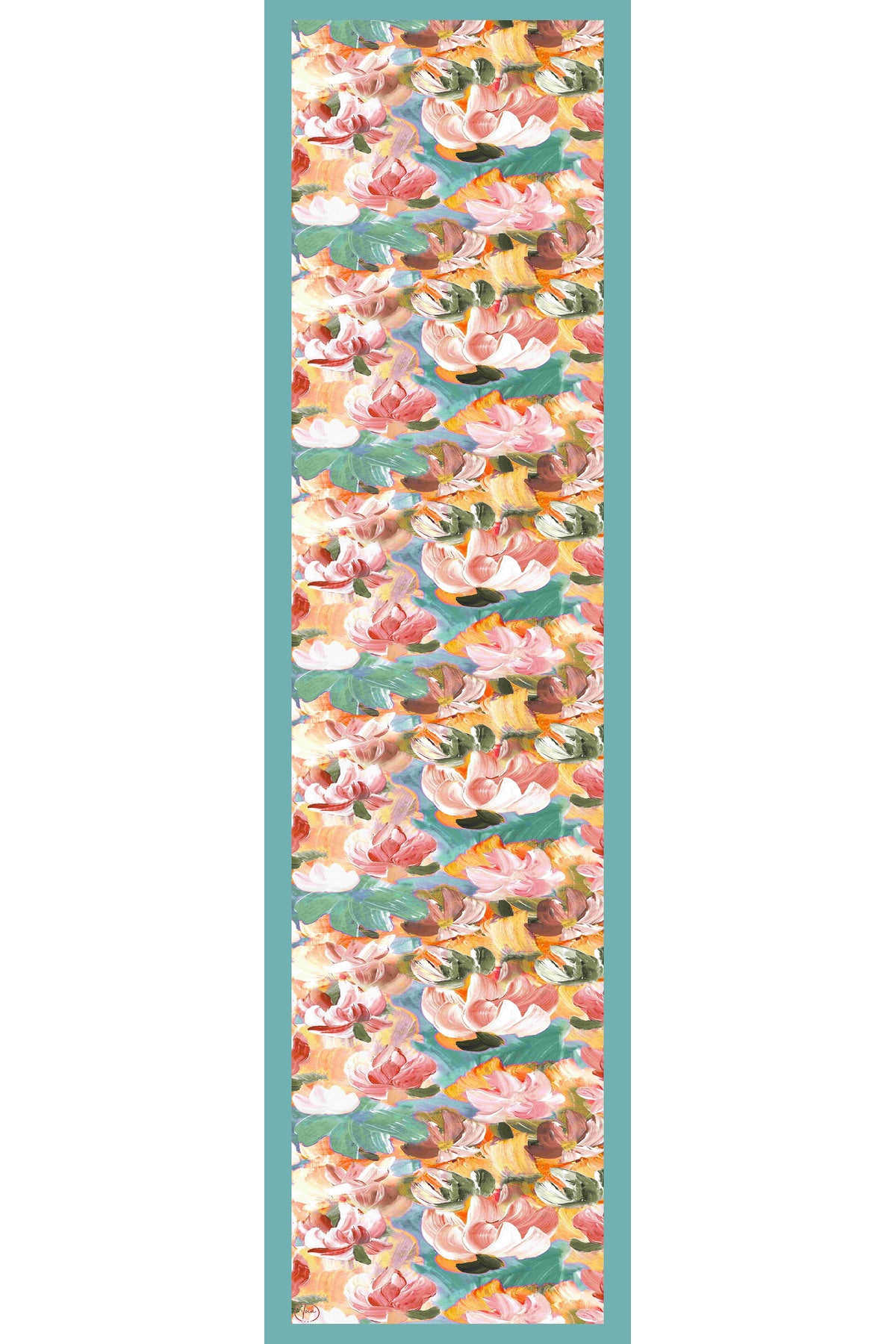 Nilüfer Gölü Desen Kadın Saten Fular 30x165cm - görsel 3