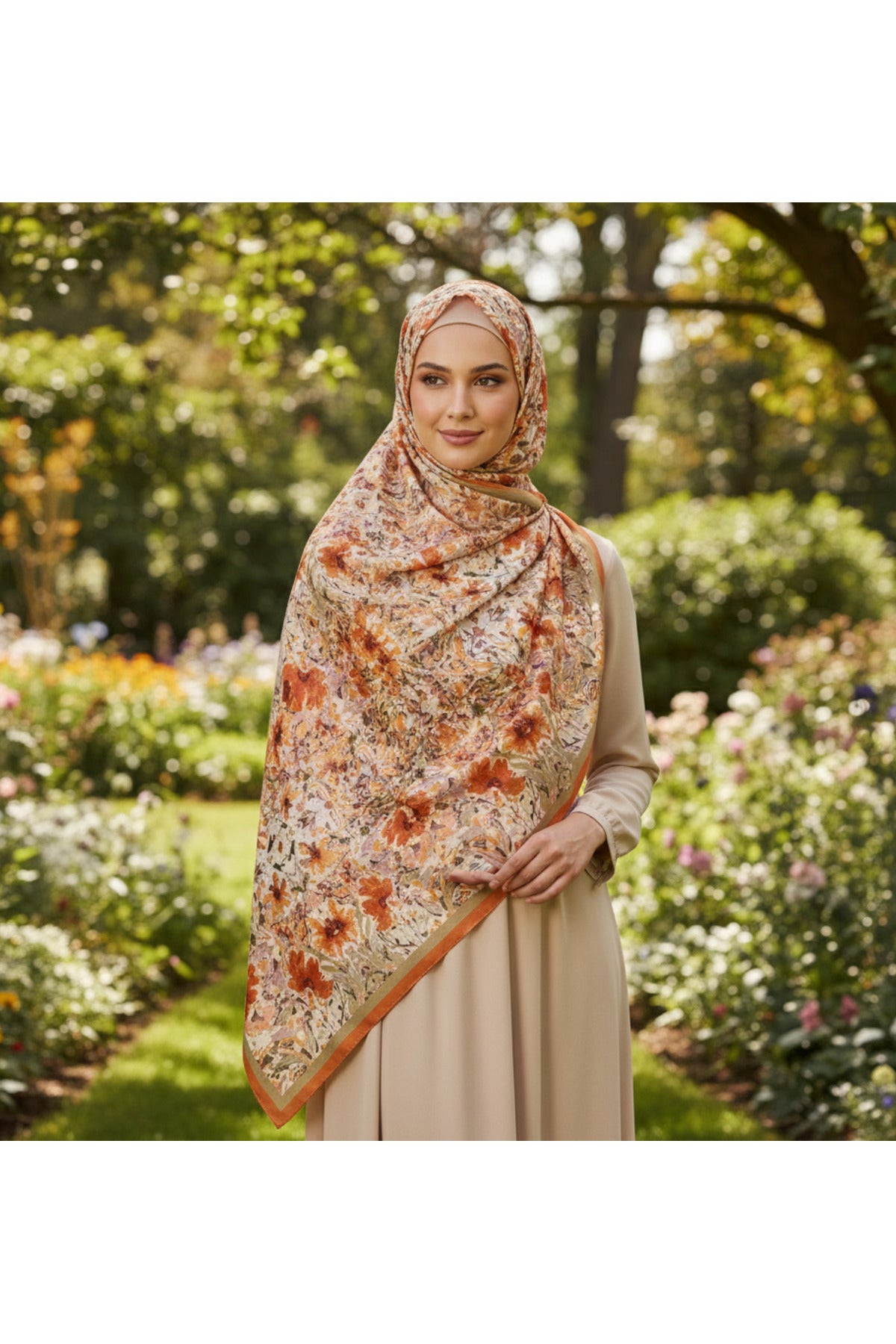 Yaprak Dansı Desen Pure Touch Koton Şal 75x185cm - Turuncu