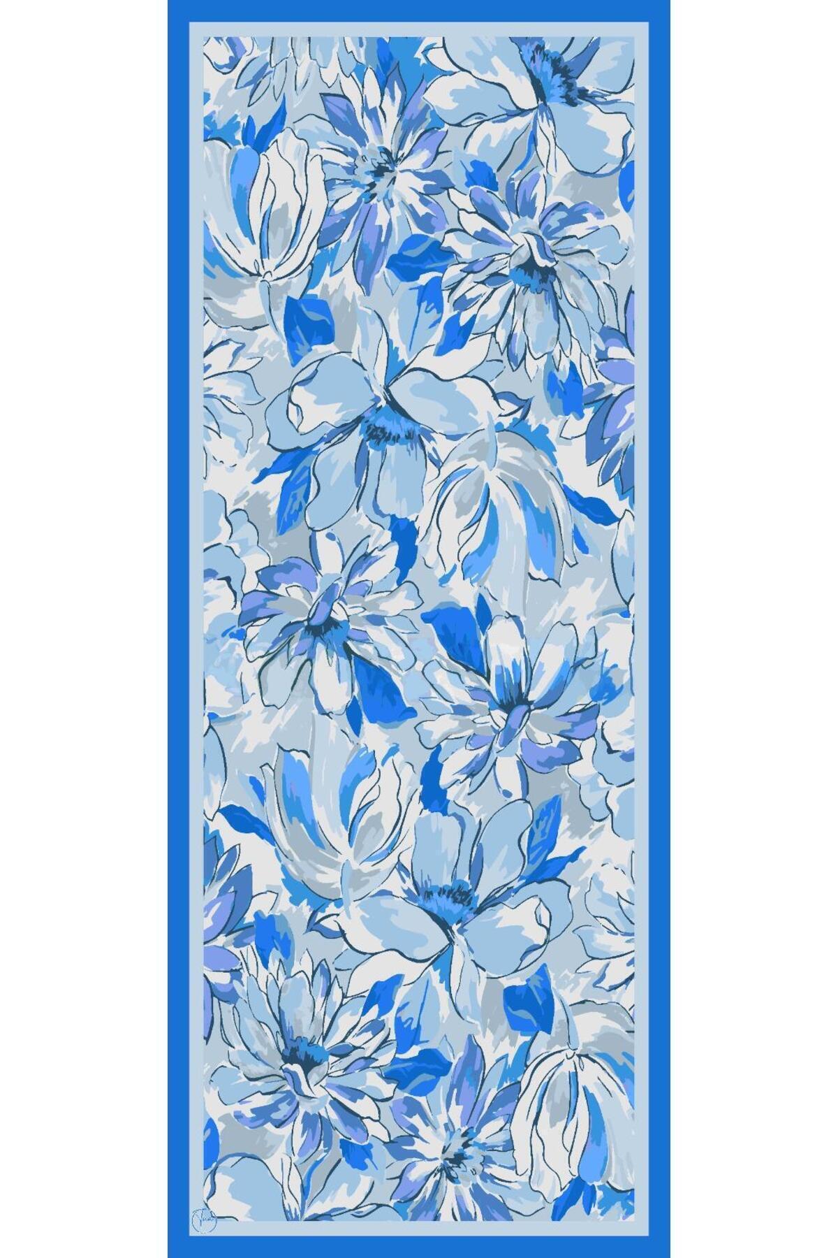 Flower Desen Fransız İpeği Şal 70x180cm - görsel 3